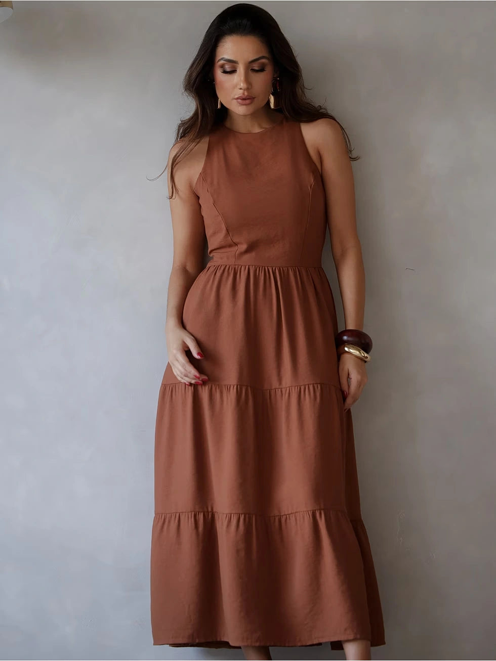 Vestido Midi Alfaiataria Sem Manga - SANTALUX - 142