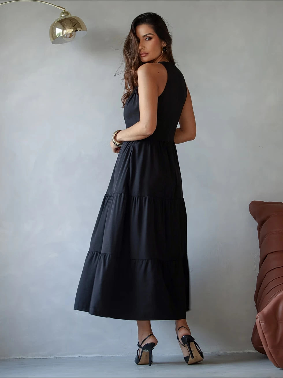 Vestido Midi Alfaiataria Sem Manga - SANTALUX - 142