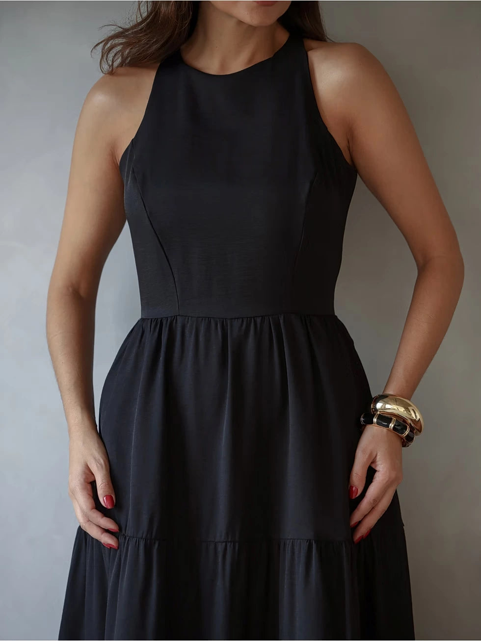 Vestido Midi Alfaiataria Sem Manga - SANTALUX - 142