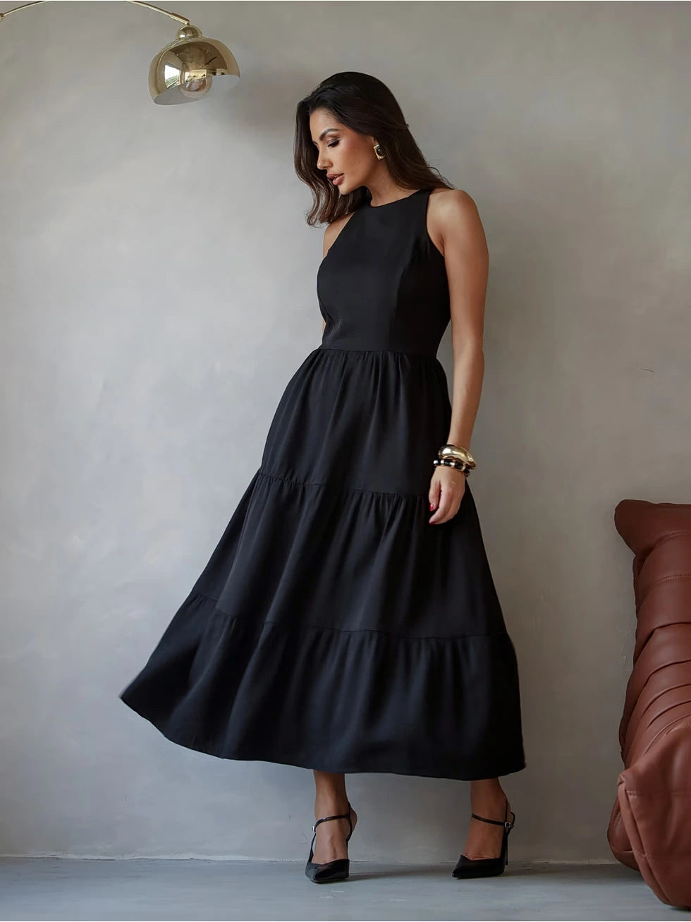 Vestido Midi Alfaiataria Sem Manga - SANTALUX - 142