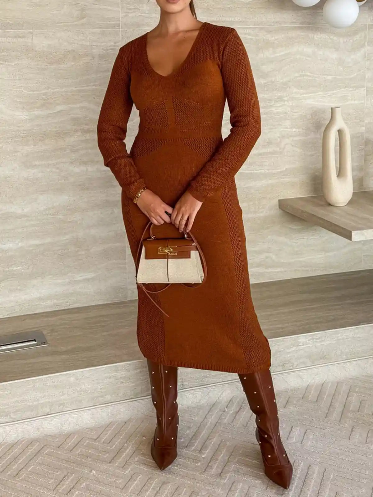 Vestido Midi Tricô Manga Longa - SANTALUX - 143