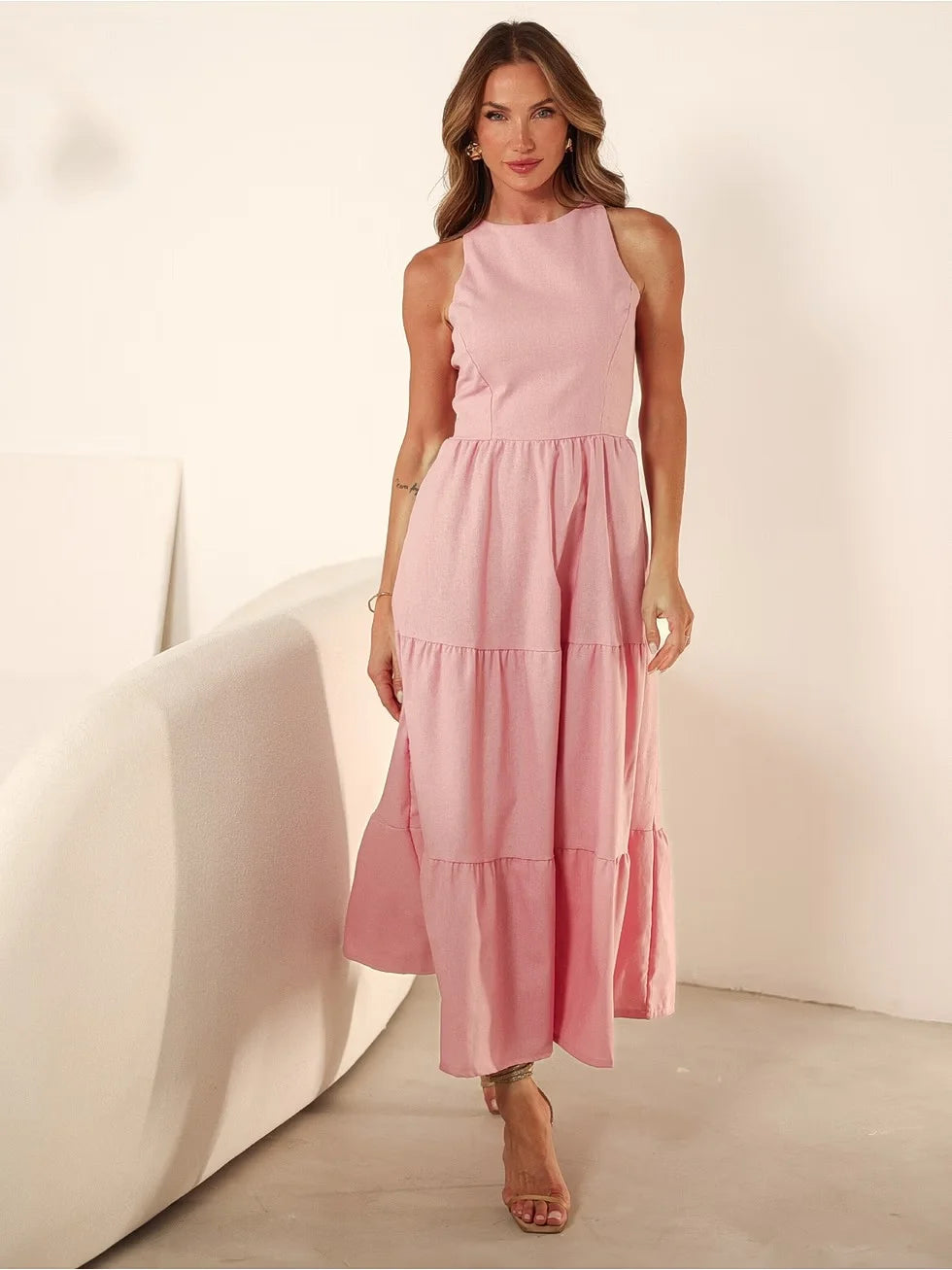 Vestido Midi Alfaiataria Sem Manga