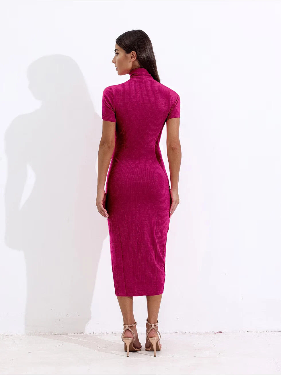 Vestido Midi Canelado Fenda Lateral - Santalux - 124