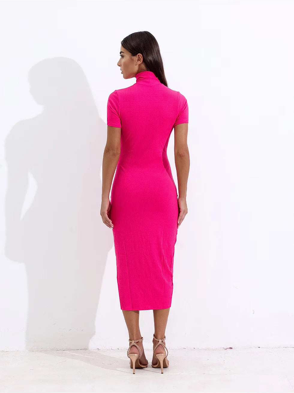 Vestido Midi Canelado Fenda Lateral - Santalux - 124