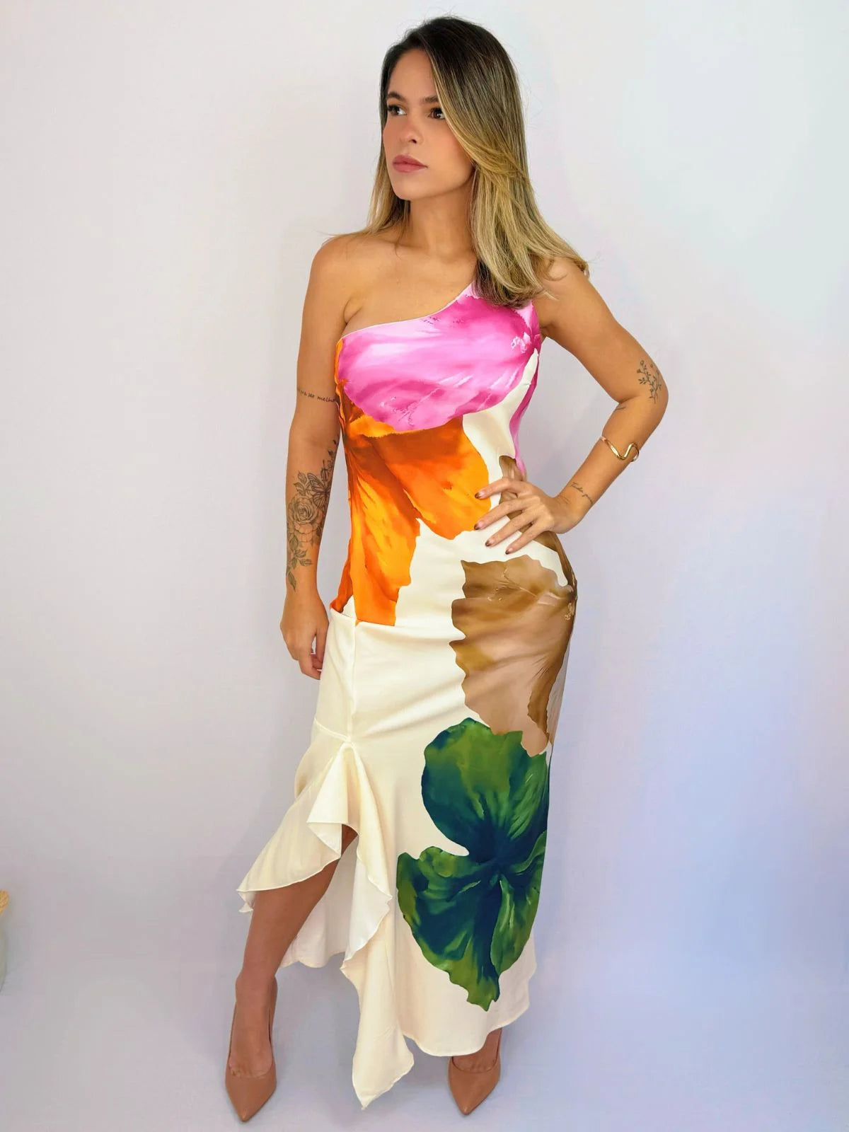 Vestido Midi Floral Assimétrico - SANTALUX - 151