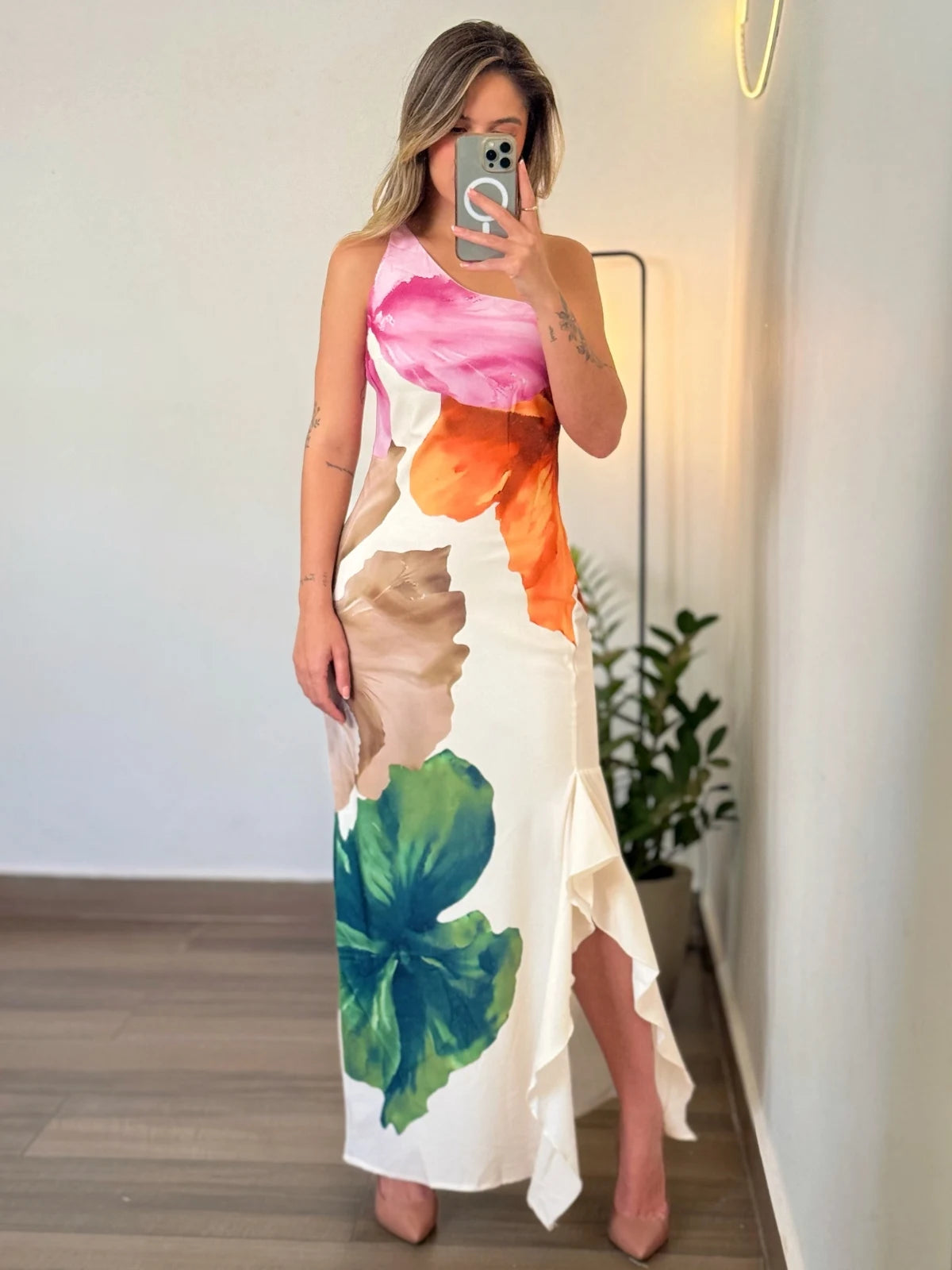 Vestido Midi Floral Assimétrico - SANTALUX - 151 - Florescer Luxe