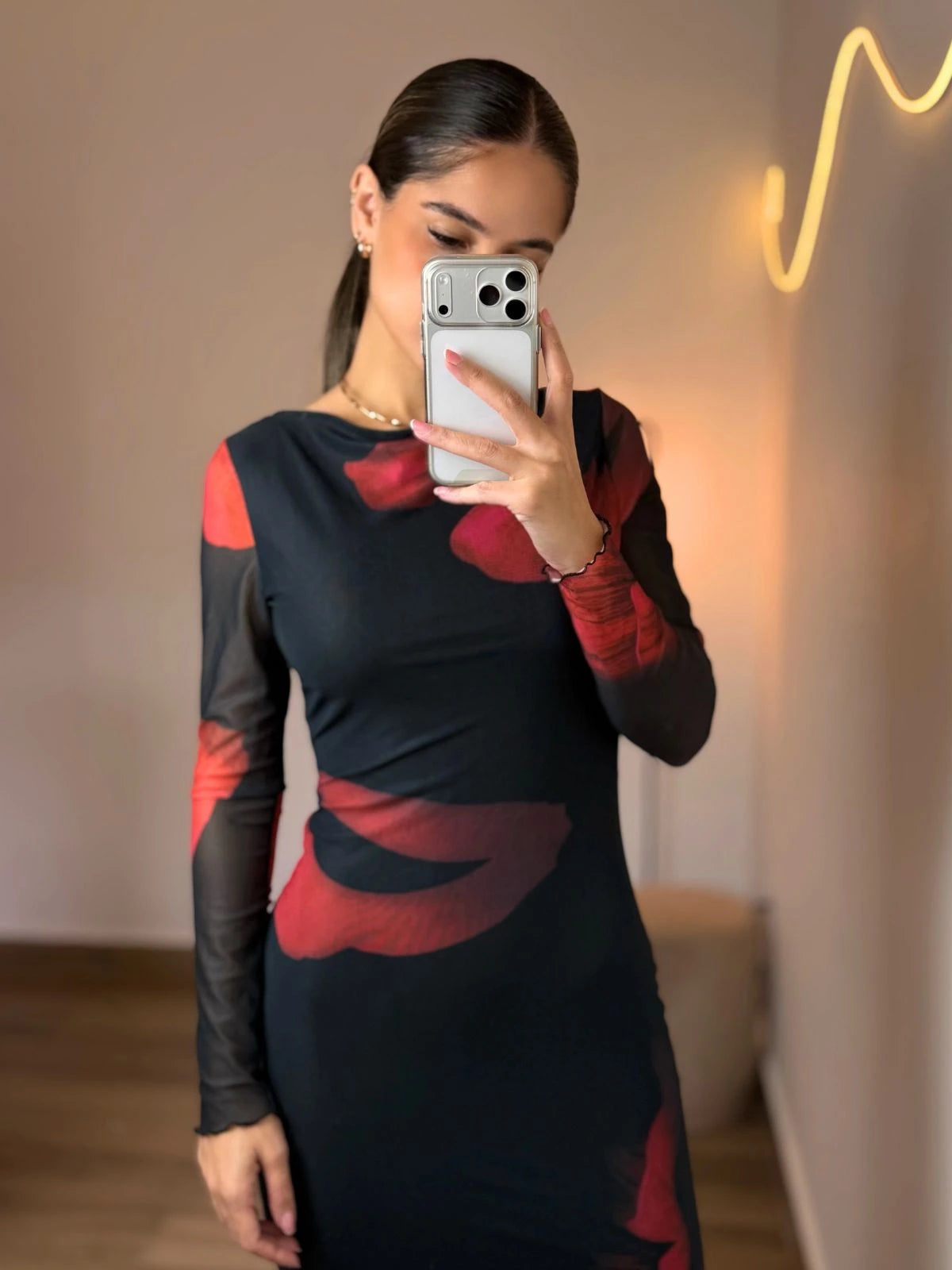 Vestido Midi Floral Mystique - Vermelho - SANTALUX - 180-VO