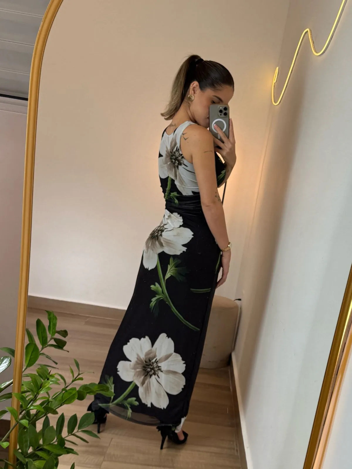 Vestido Midi Floral Statement - Branco - SANTALUX - Florescer Luxe - 182-B