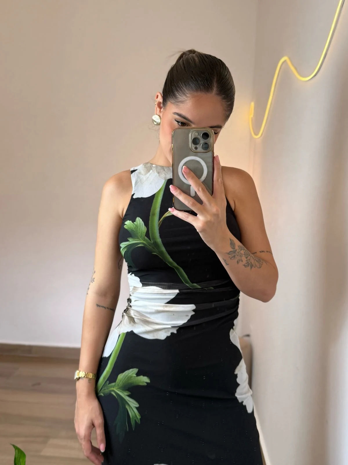 Vestido Midi Floral Statement - Branco - SANTALUX - Florescer Luxe - 182-B