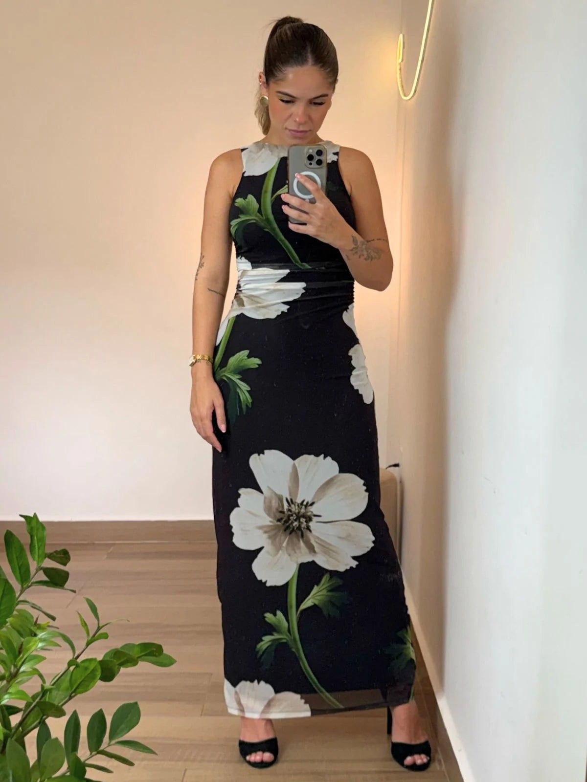 Vestido Midi Floral Statement - Branco - SANTALUX - Florescer Luxe - 182-B