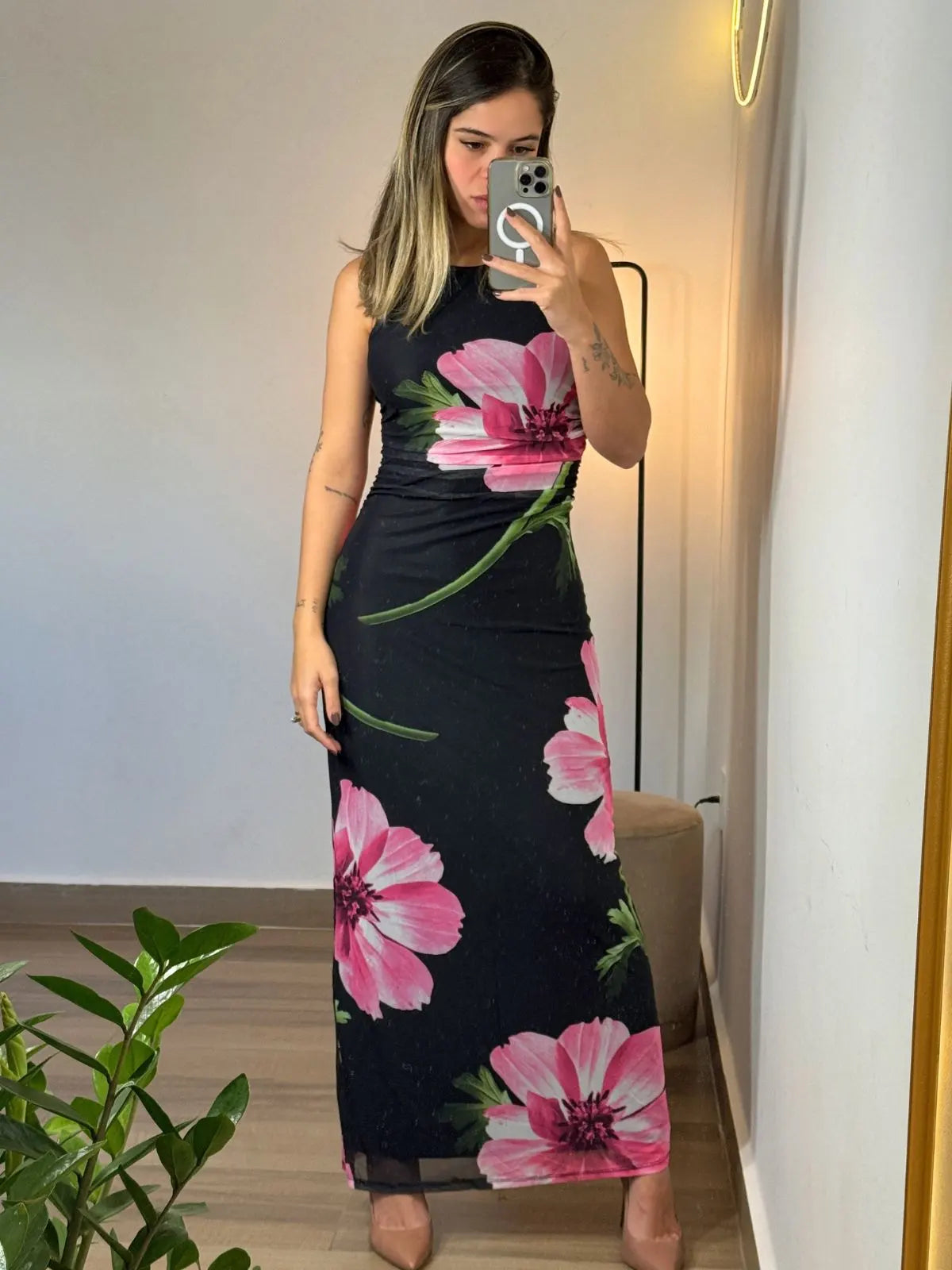 Vestido Midi Floral Statement - Rosa - SANTALUX - Florescer Luxe - 182-R