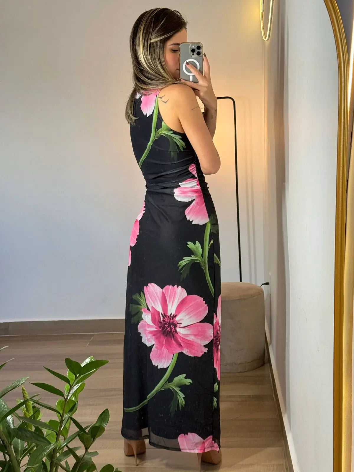 Vestido Midi Floral Statement - Rosa - SANTALUX - Florescer Luxe - 182-R