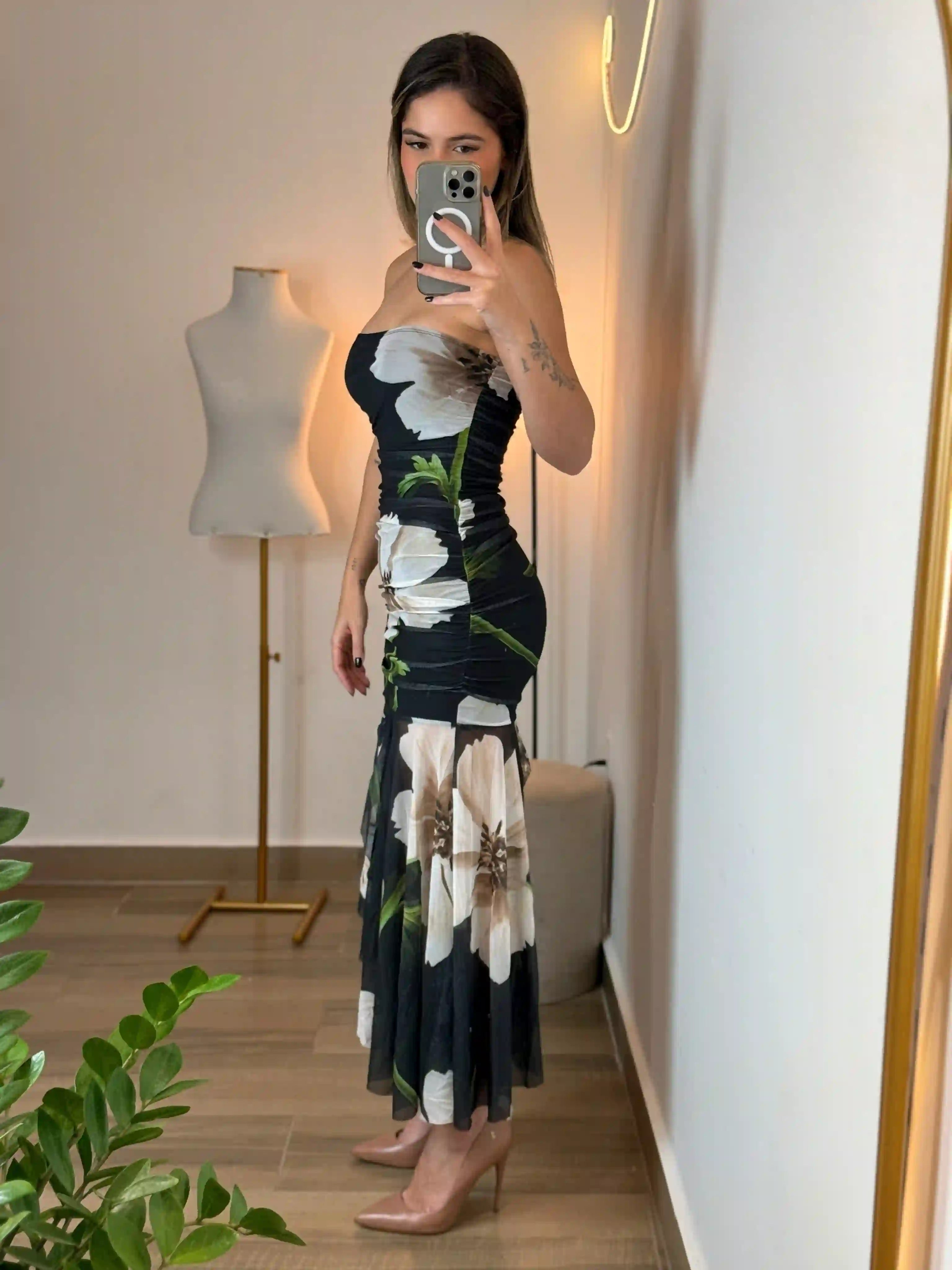 Vestido Midi Garden Noir - SANTALUX - 156