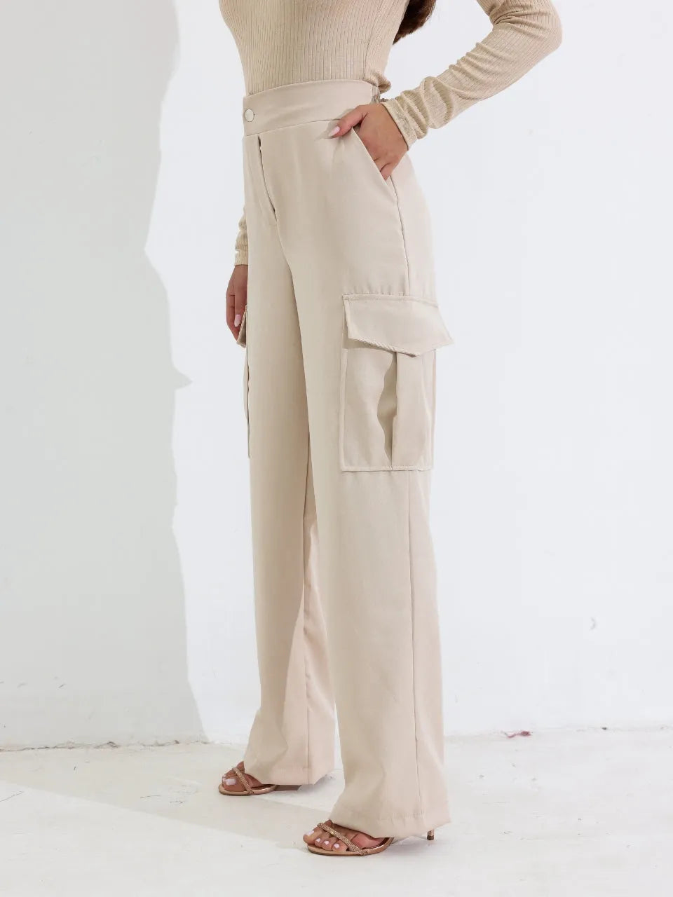 Calça Cargo Alfaiataria Cintura Média