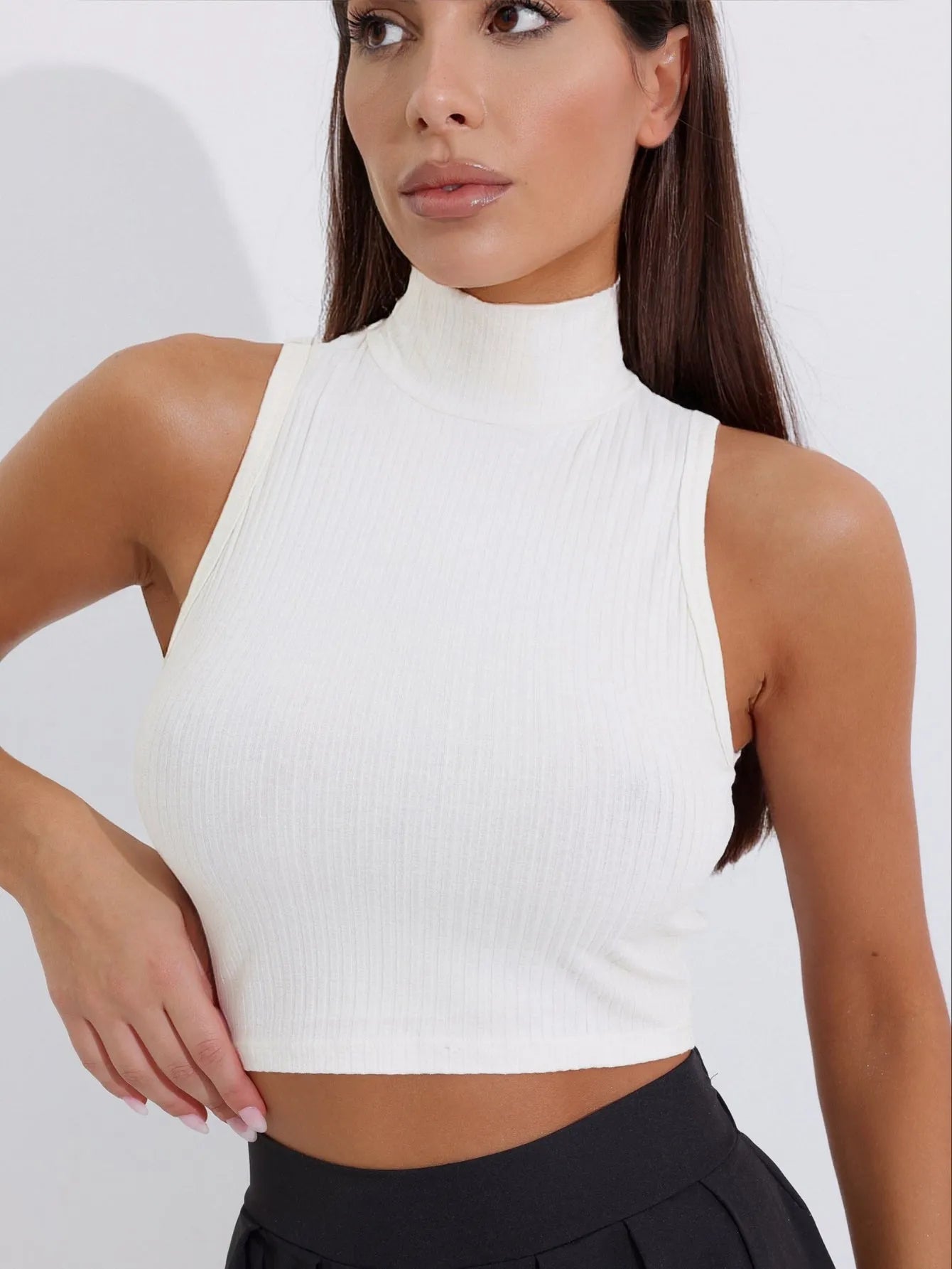 Cropped Regata Canelado Gola Alta