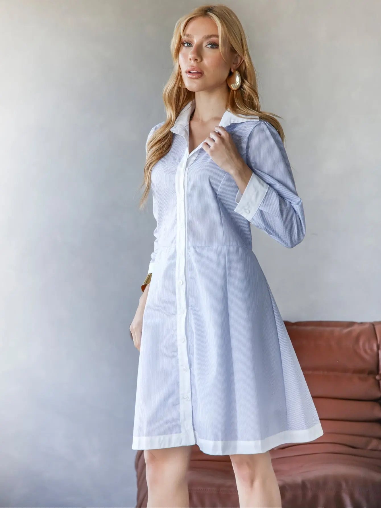 Vestido Chemise Tricoline Manga Longa