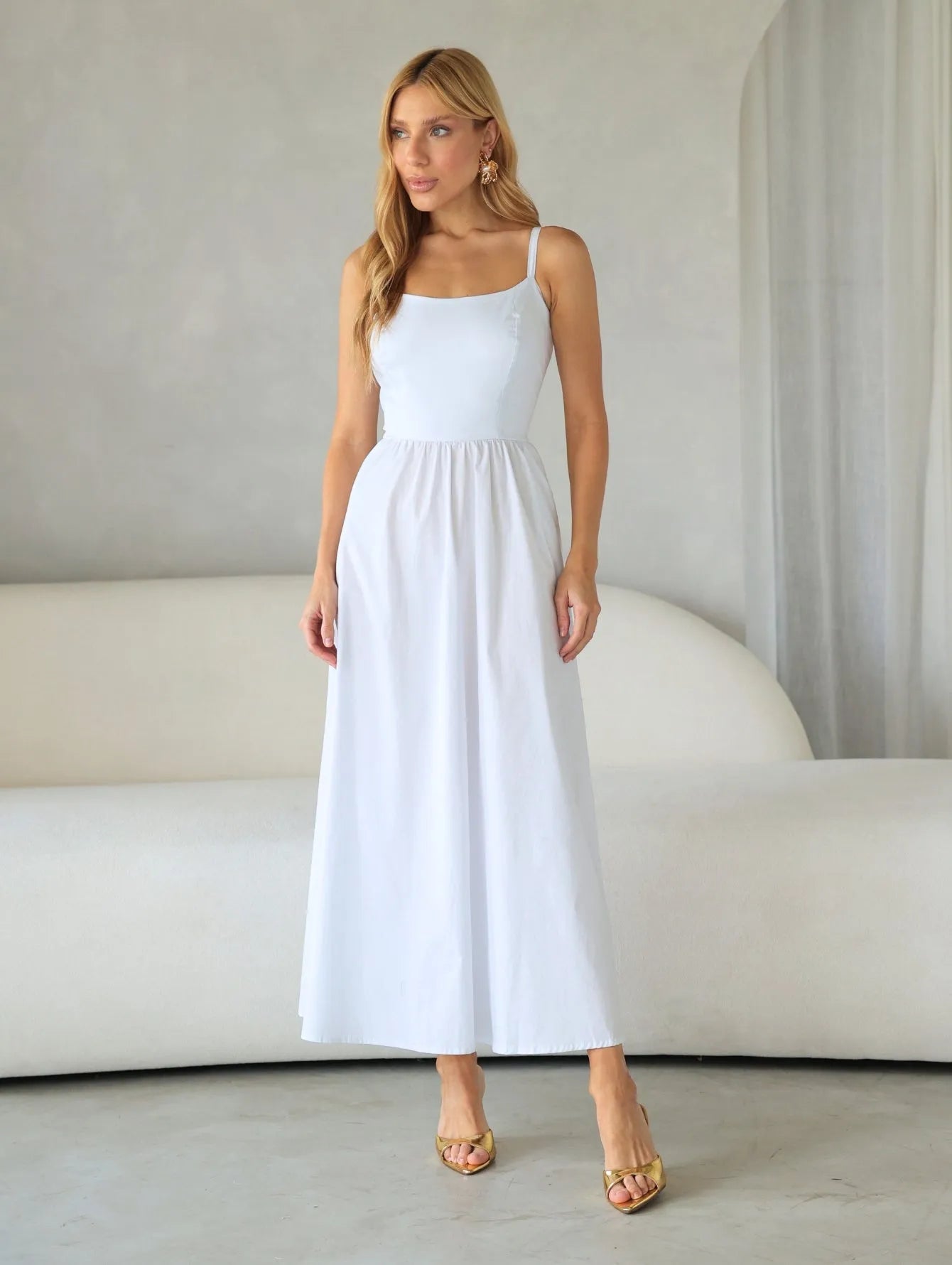 Vestido Midi Tricoline Alças Reguláveis