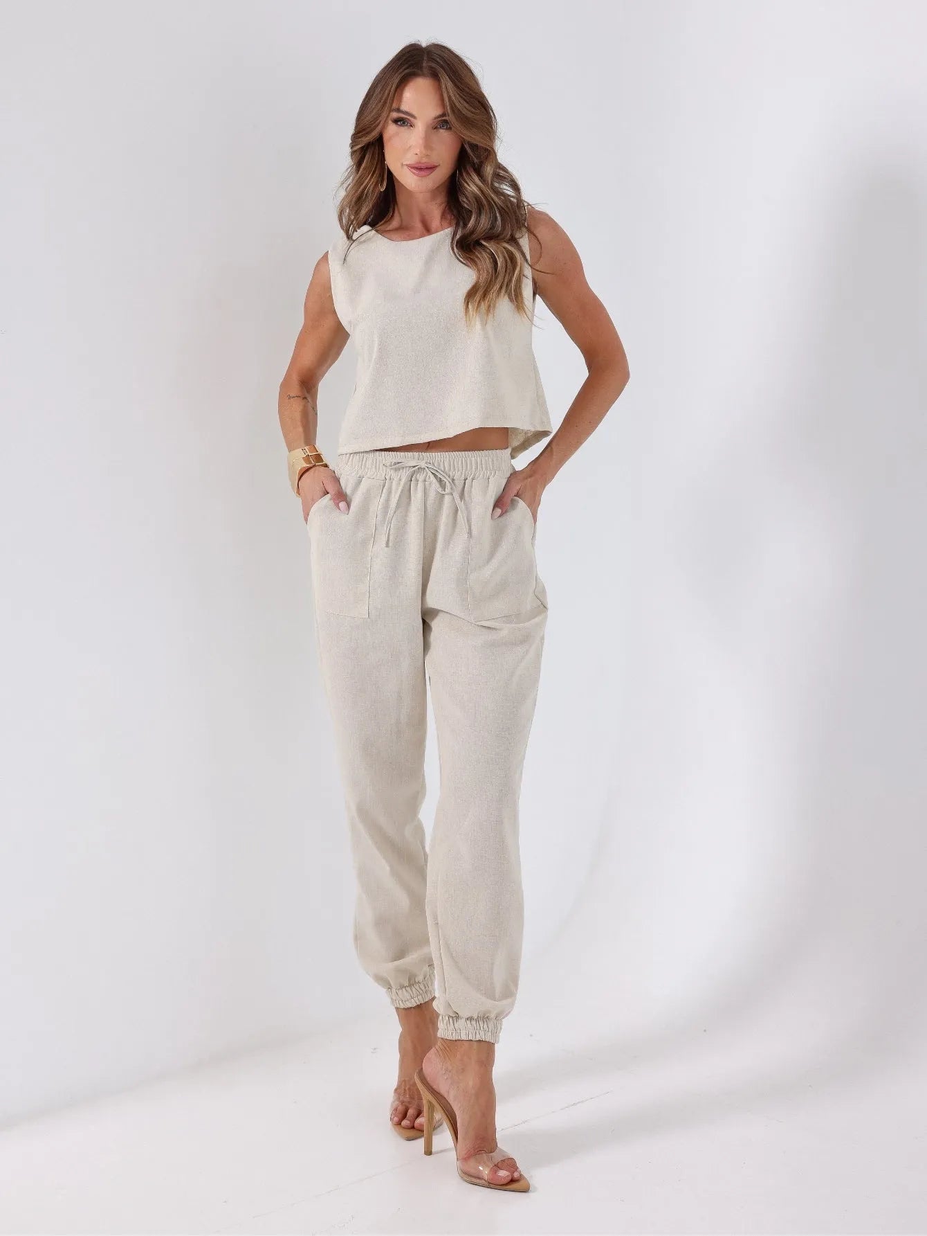 Calça Jogger Linho Cintura Confortável