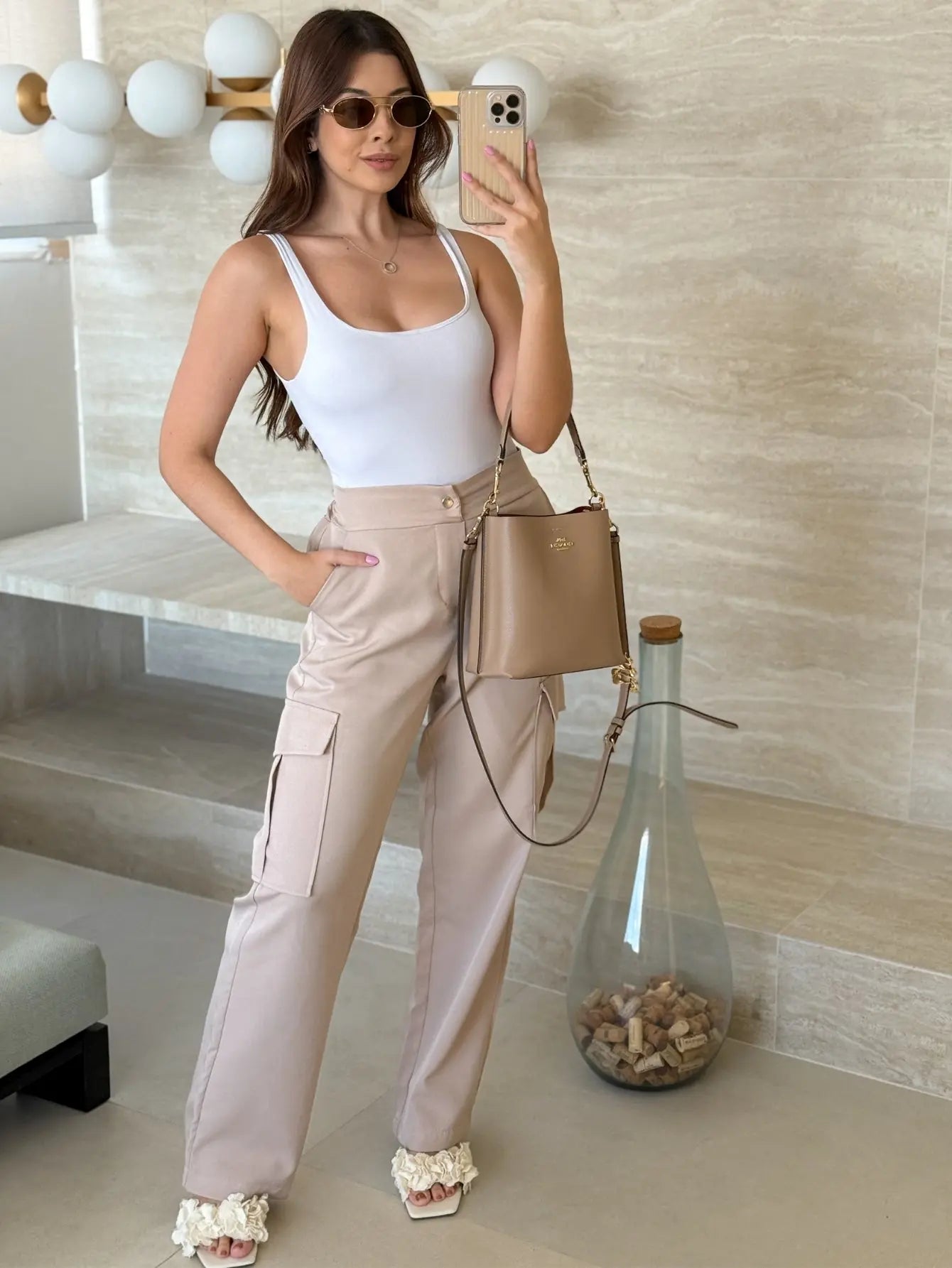 Calça Cargo Alfaiataria Cintura Média