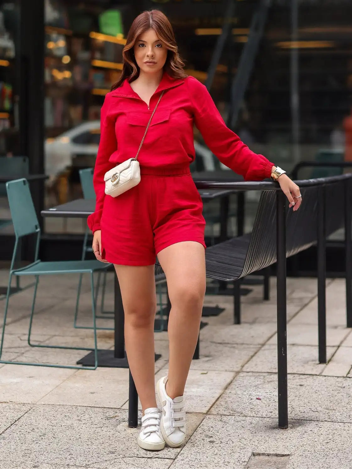 Conjunto Viscose Blusa Zíper Short