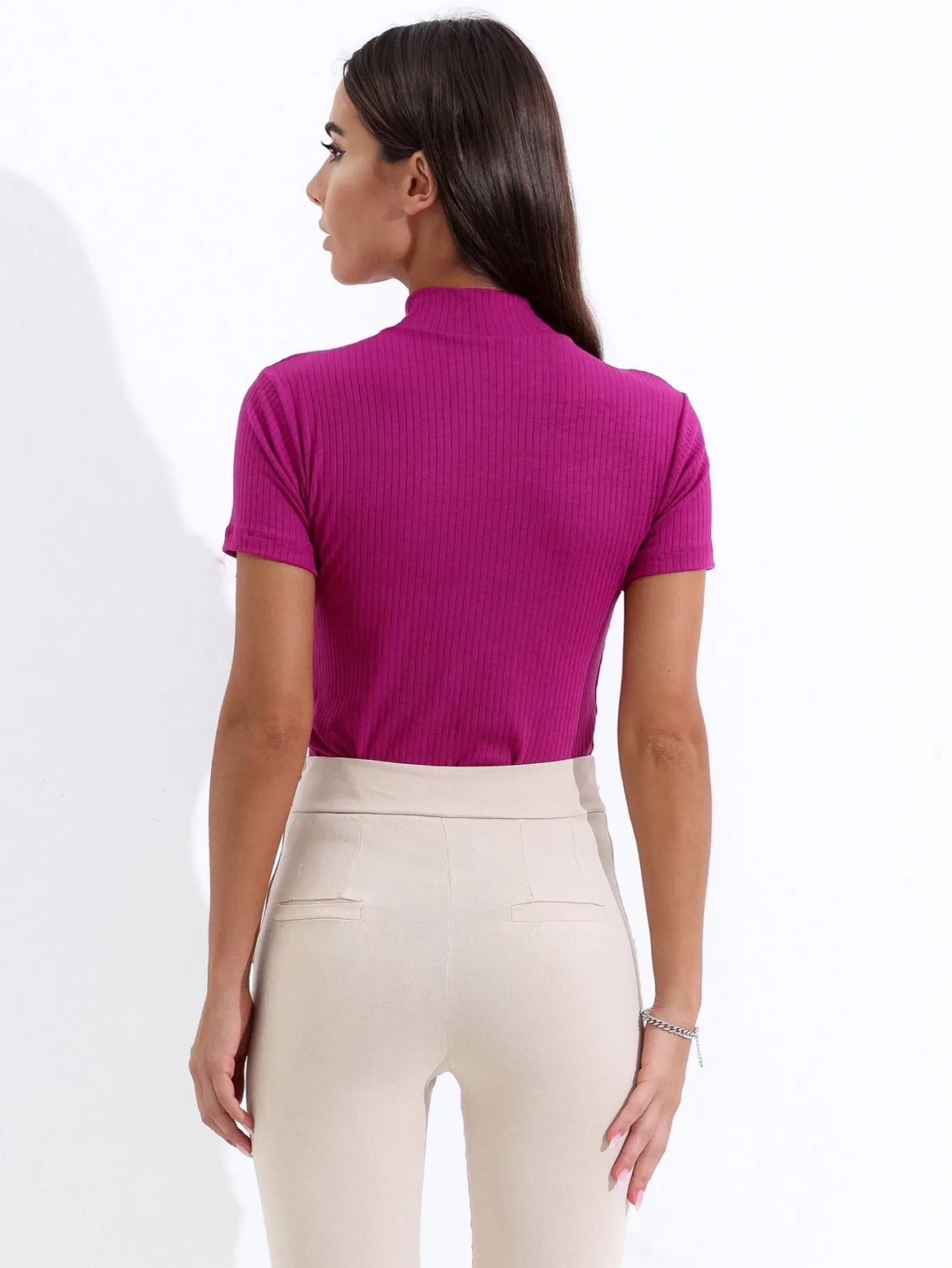 Blusa Canelada Zíper Frontal Polo