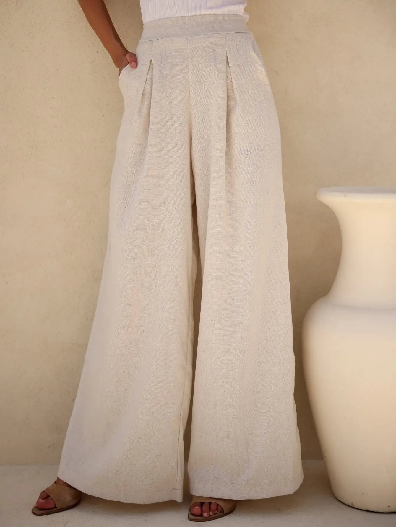 Calça Pantalona Linho Cintura Alta