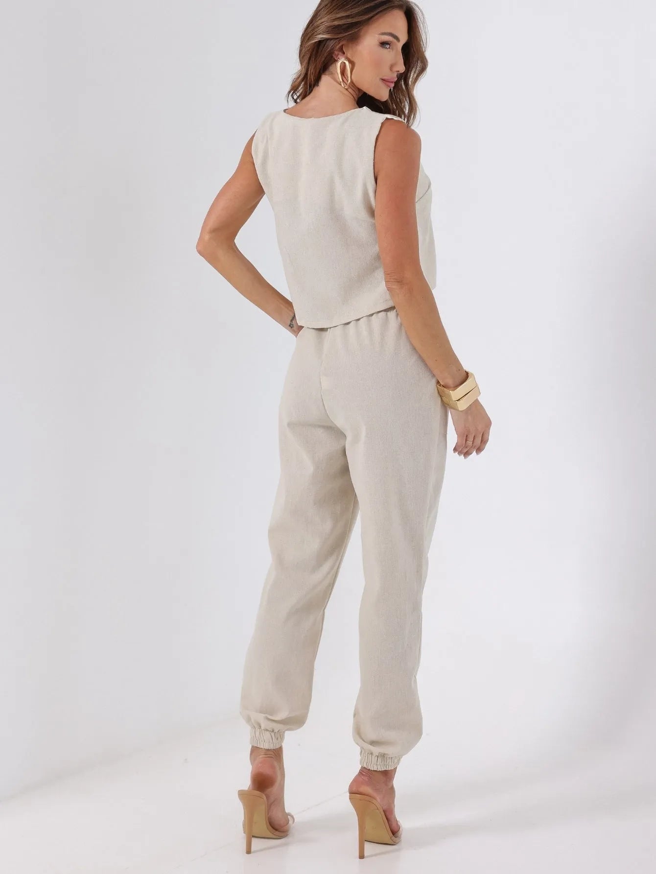 Calça Jogger Linho Cintura Confortável