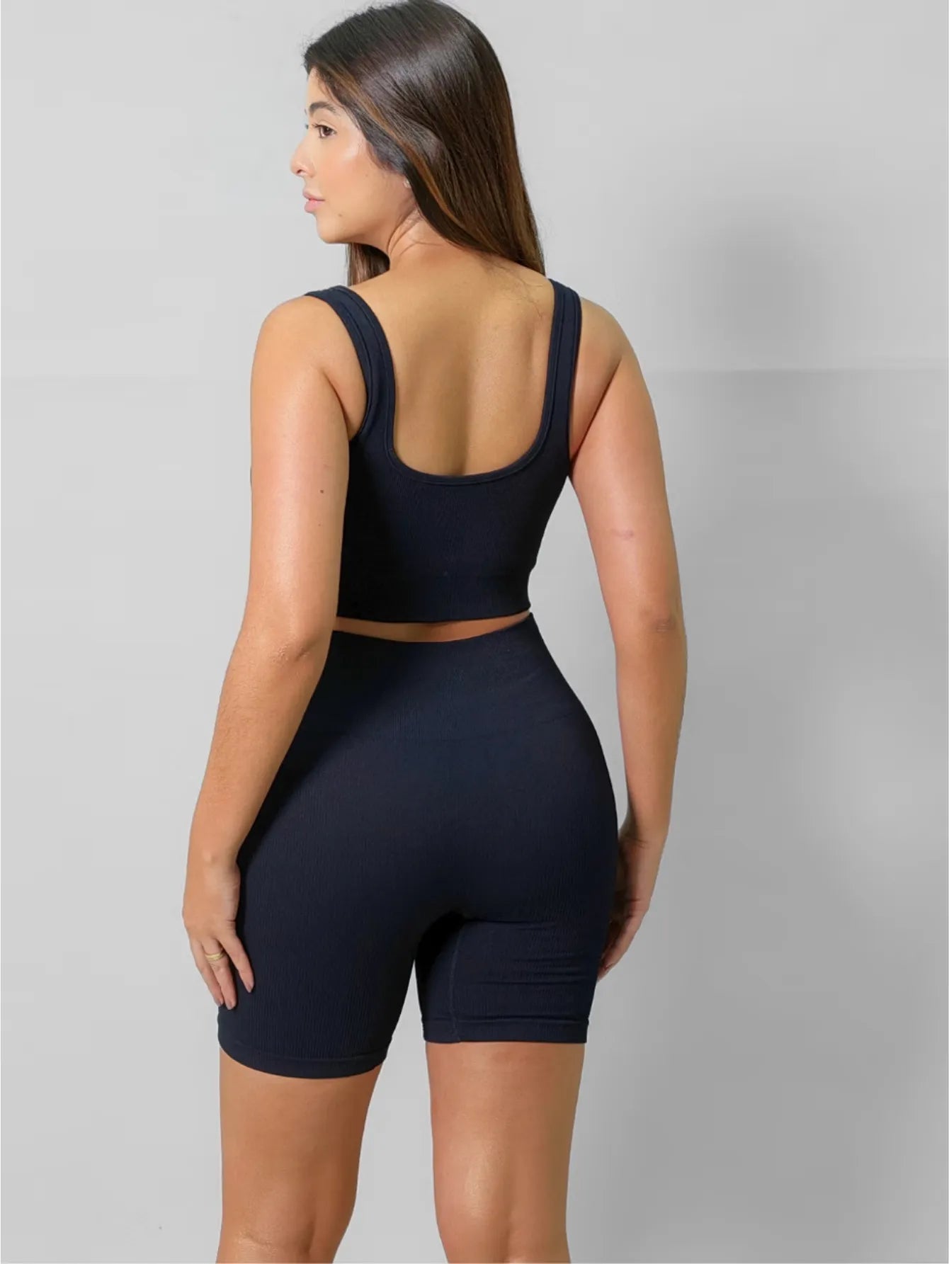 Short Seamless Canelado Cintura Alta