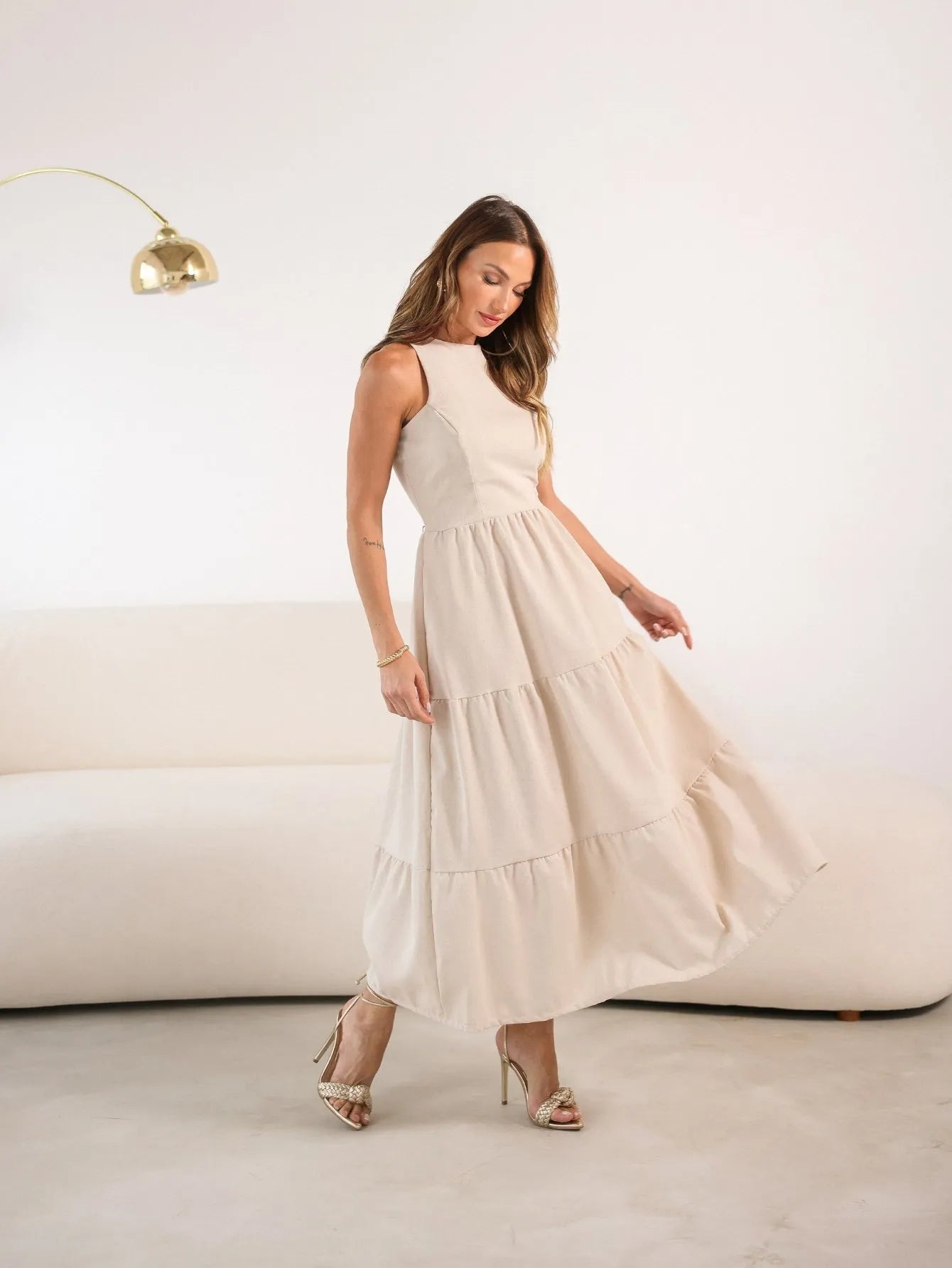 Vestido Longo Linho Sem Manga