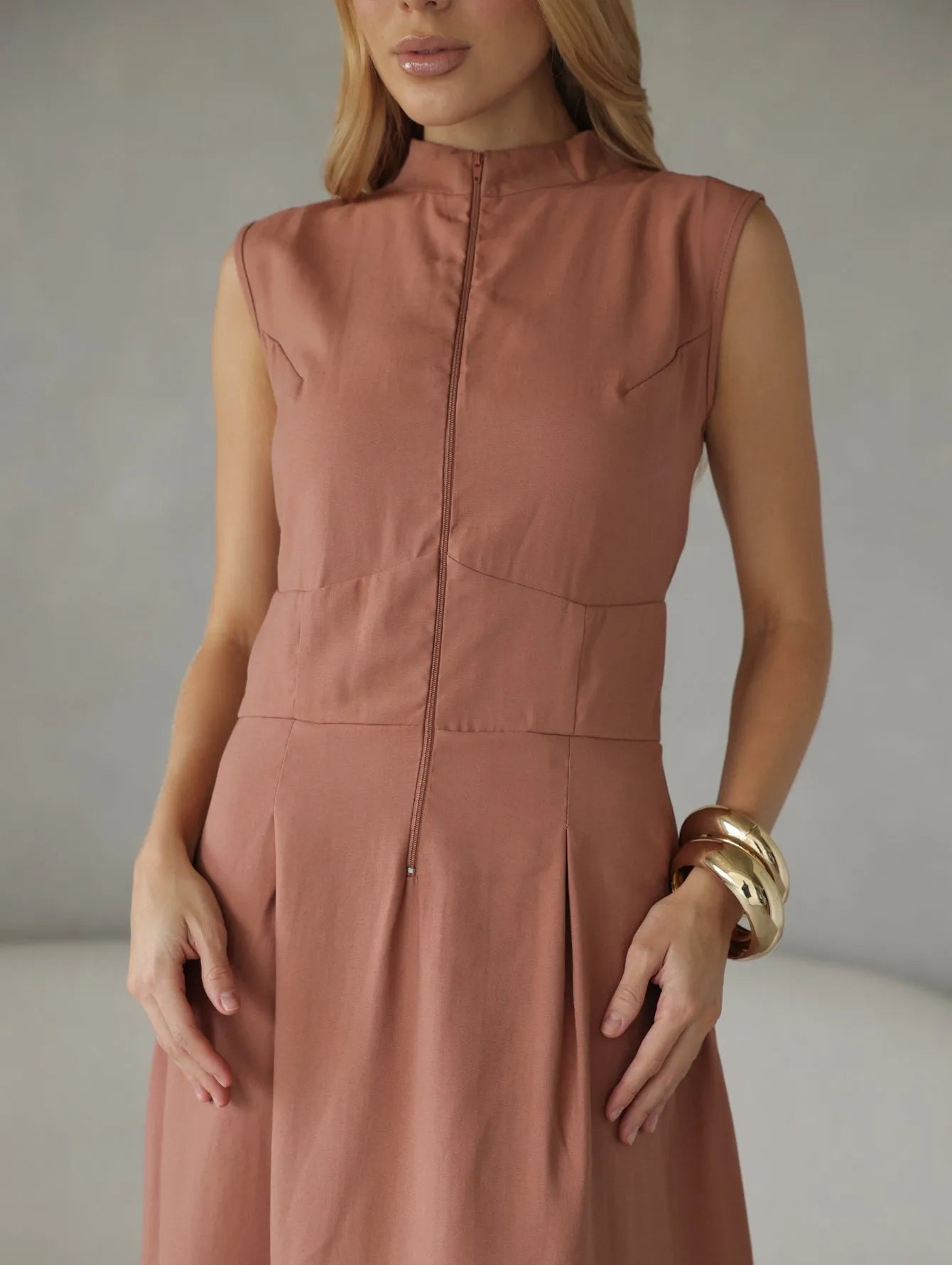Vestido Longo Alfaiataria Zíper Frontal