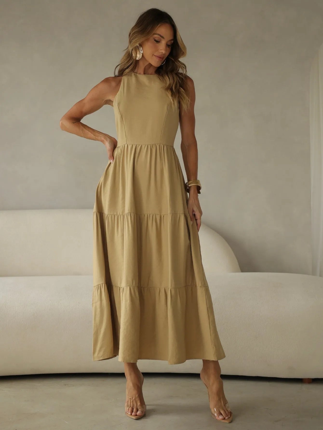 Vestido Longo Alfaiataria Sem Manga