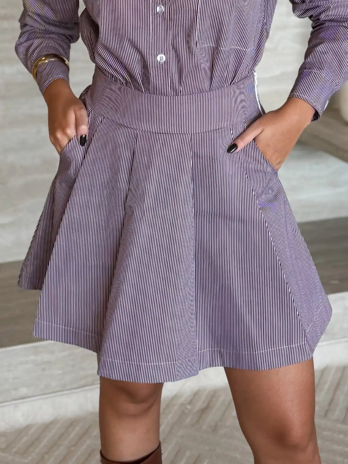 Conjunto Listrado Tricoline Camisa Saia