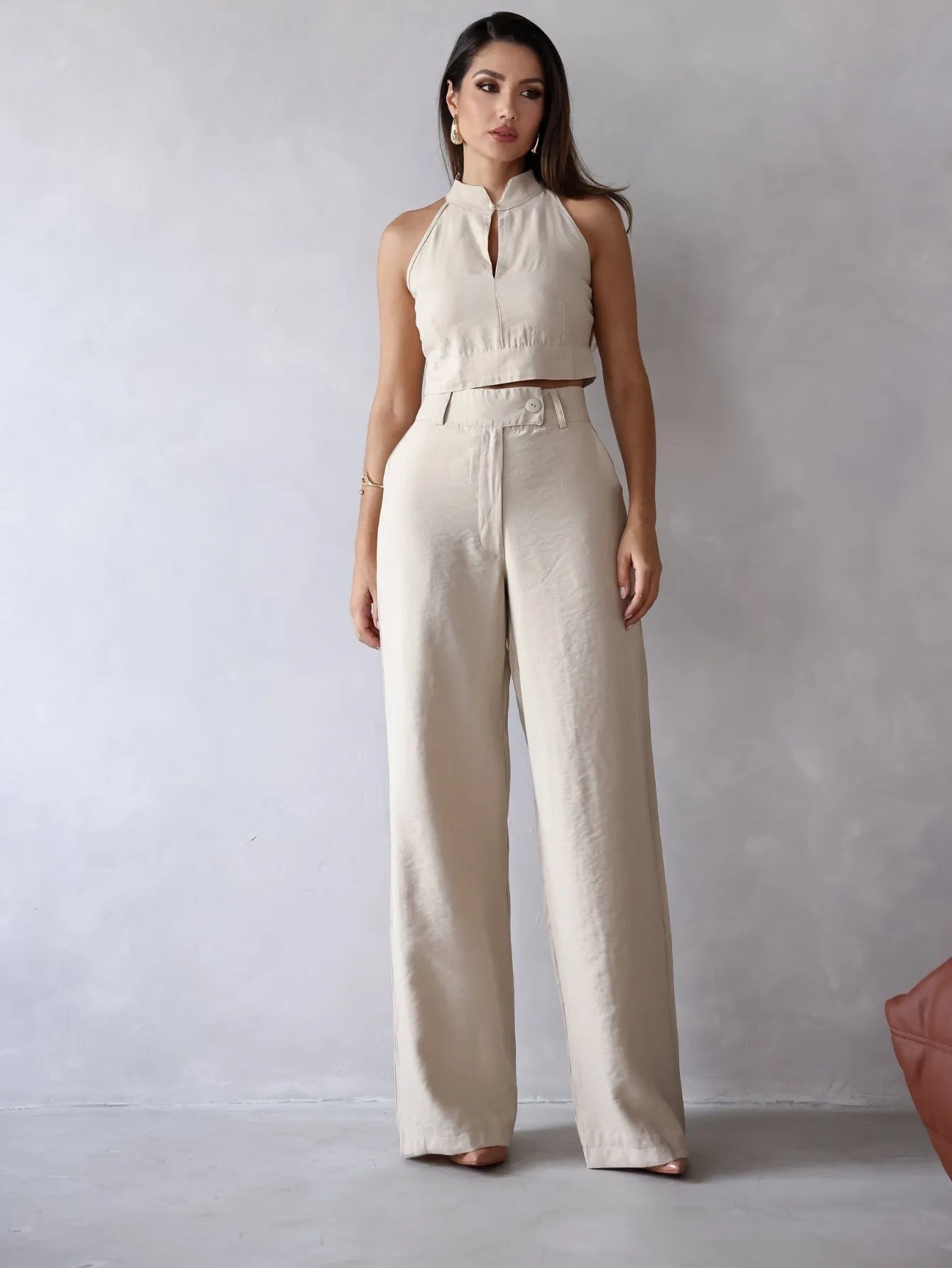 Conjunto Viscose Cropped Recorte Wide Leg