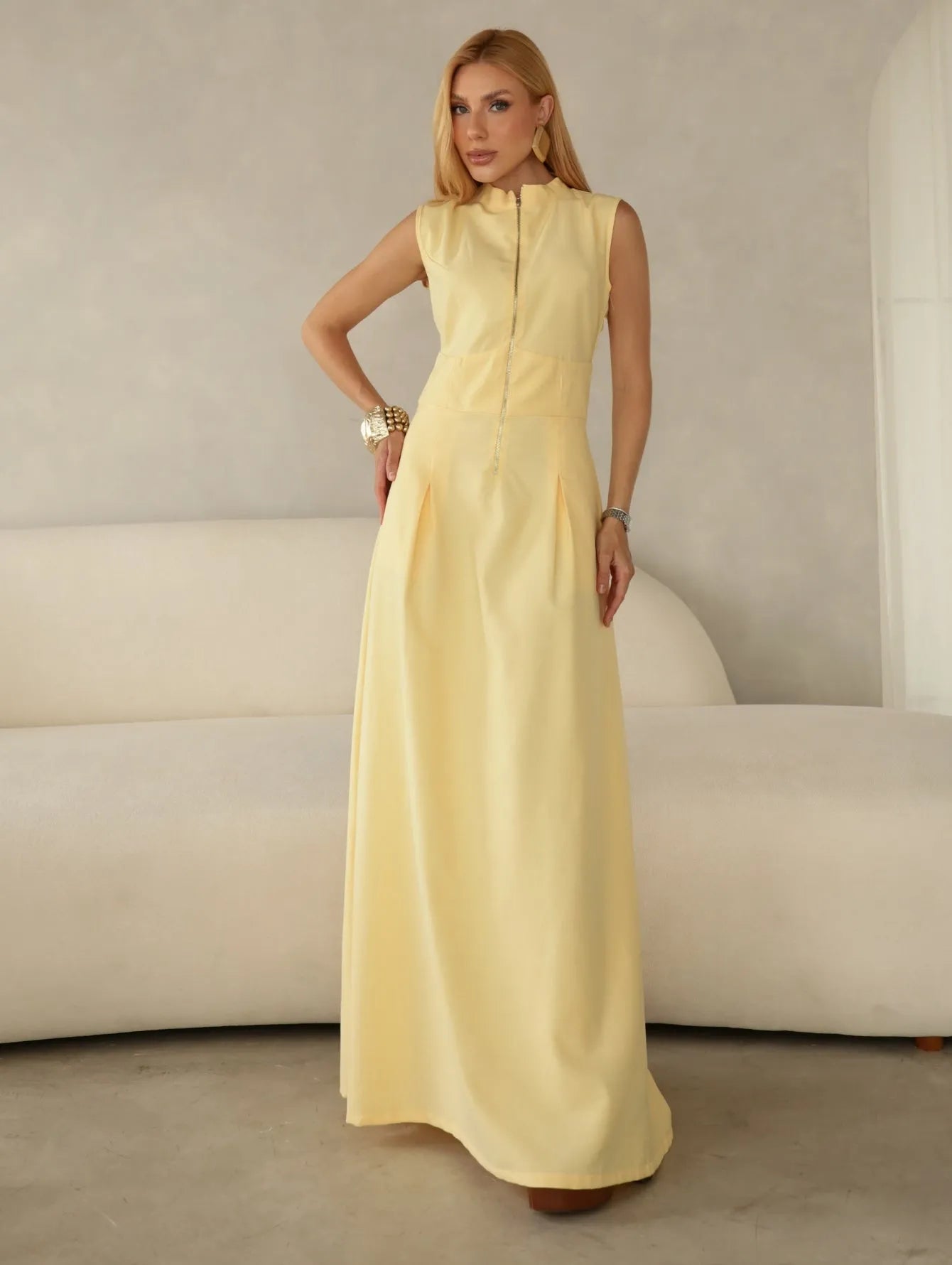 Vestido Longo Alfaiataria Zíper Frontal