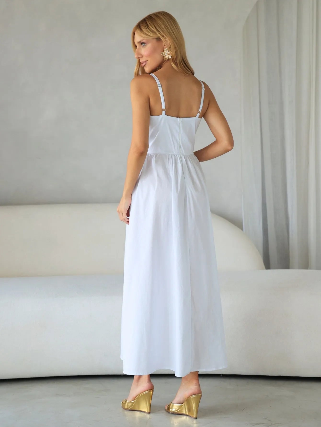 Vestido Midi Tricoline Alças Reguláveis