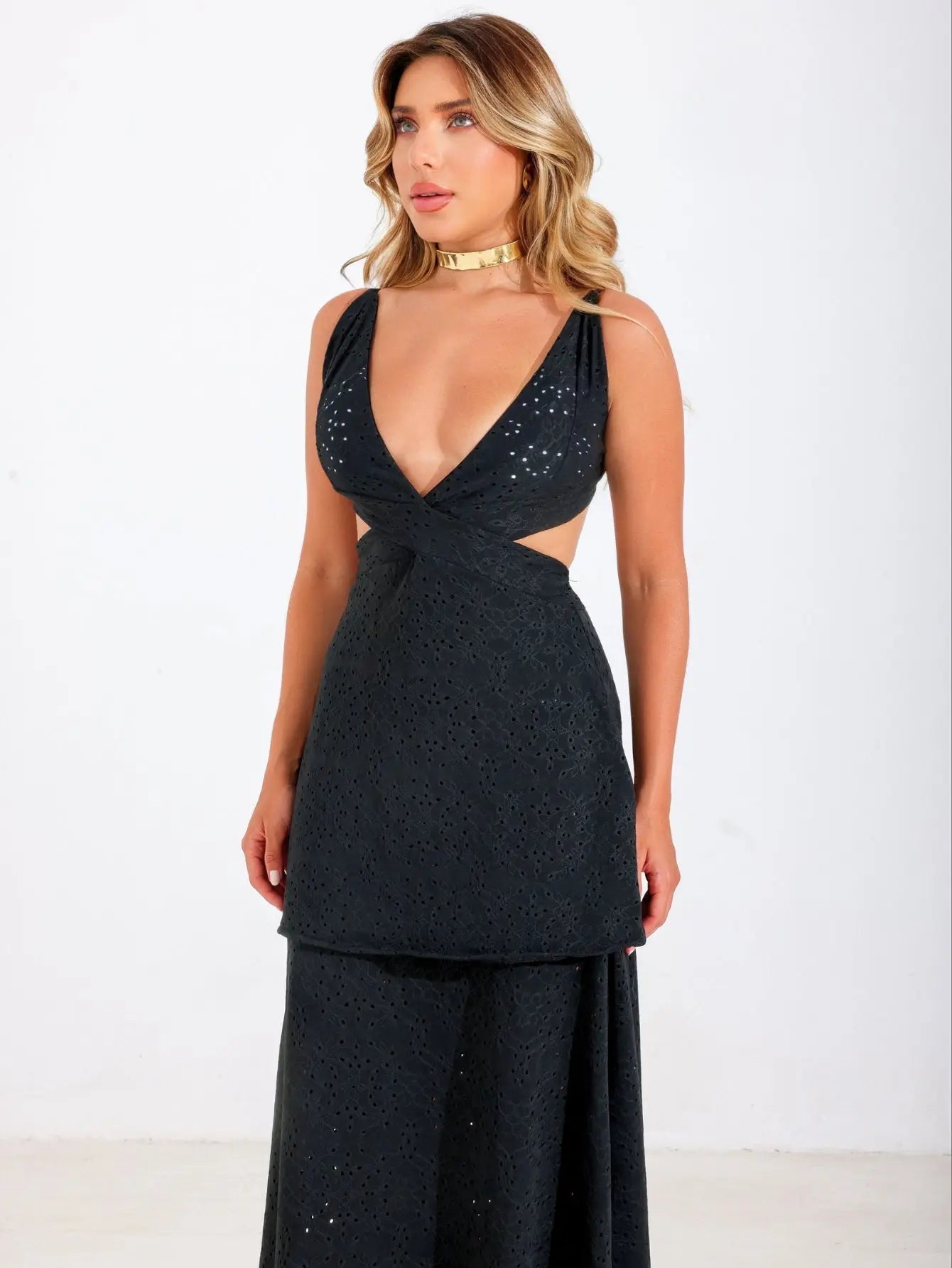 Vestido Longo Malha Laise Decote V