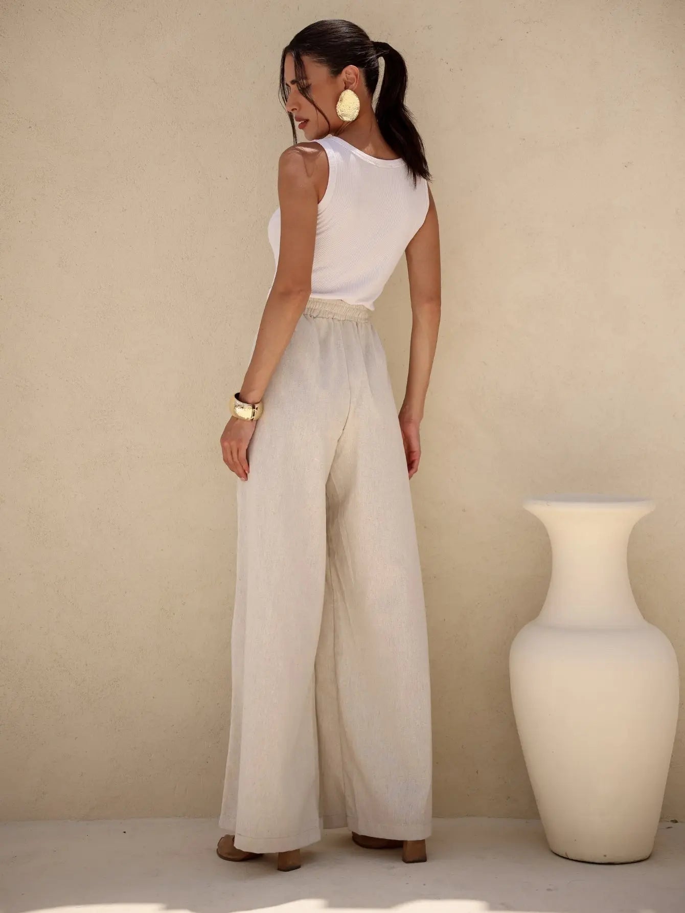Calça Pantalona Linho Cintura Alta