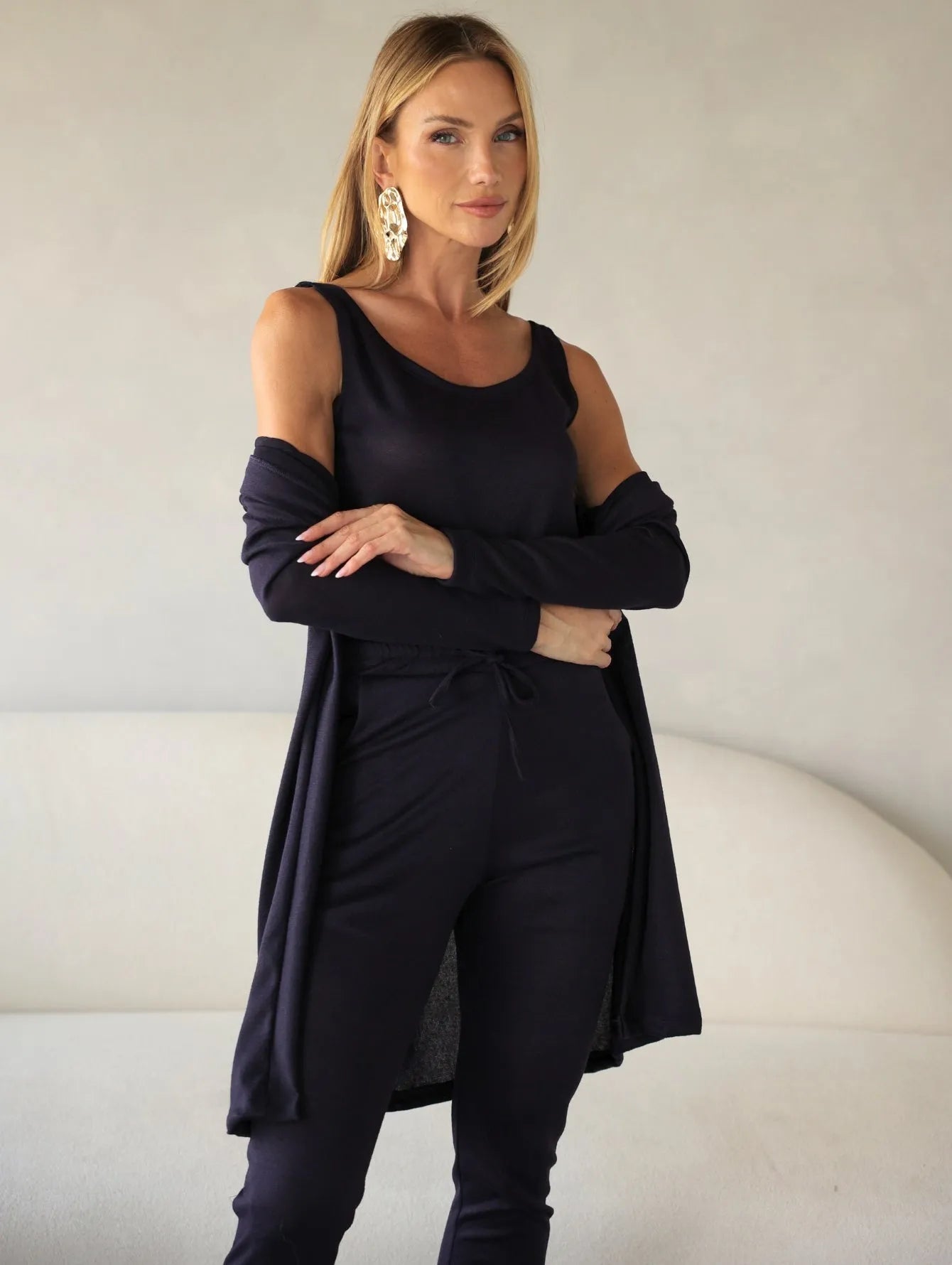 Conjunto Lanzinha Cardigan Regata Calça Slim