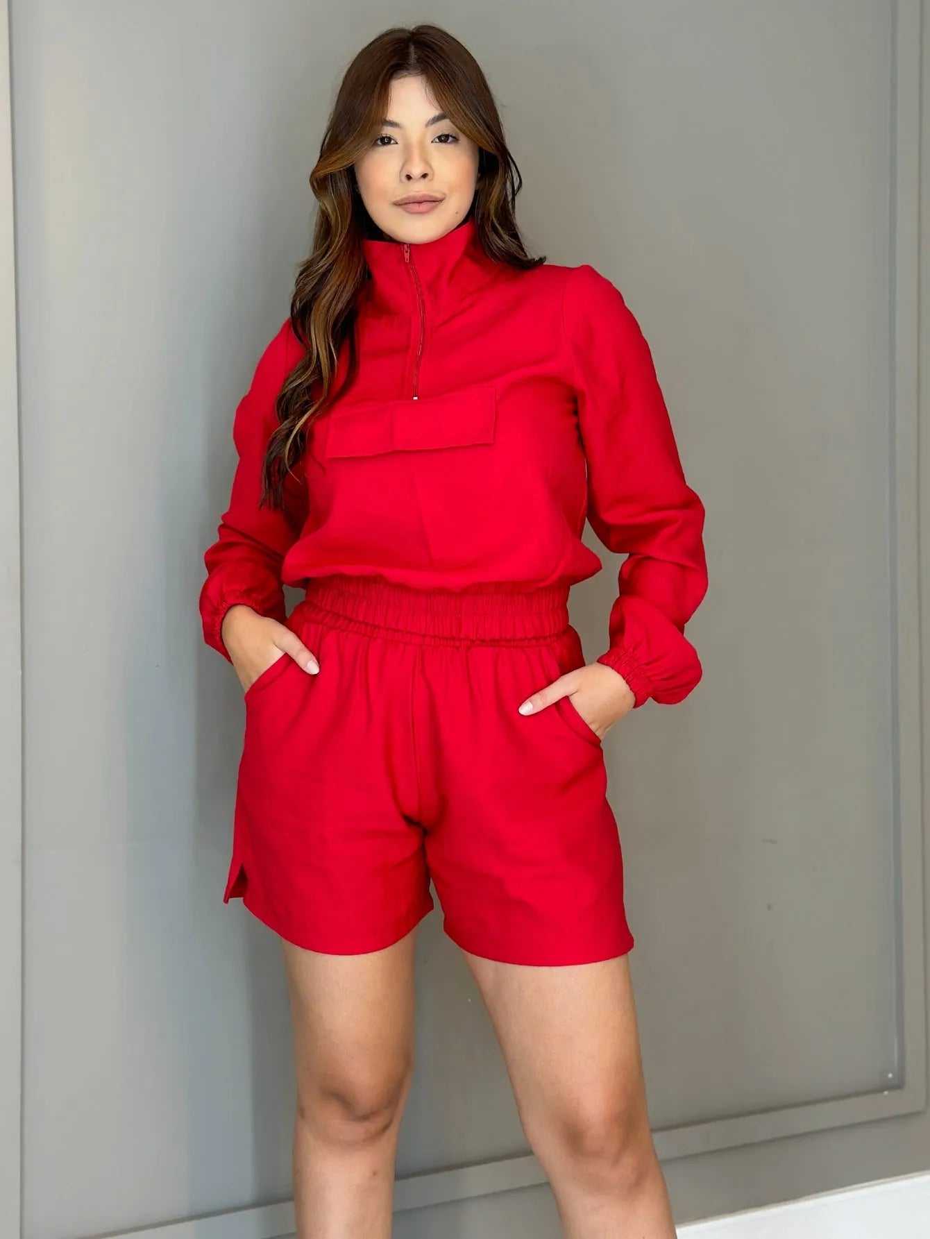 Conjunto Viscose Blusa Zíper Short