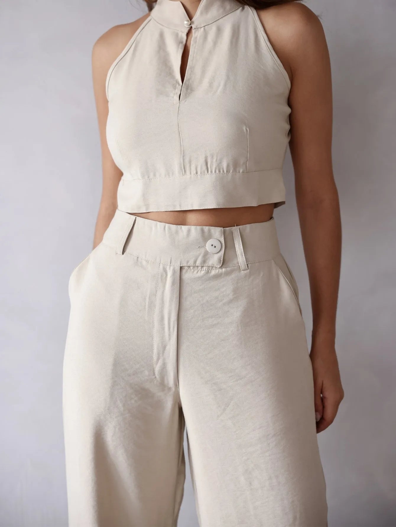 Conjunto Viscose Cropped Recorte Wide Leg