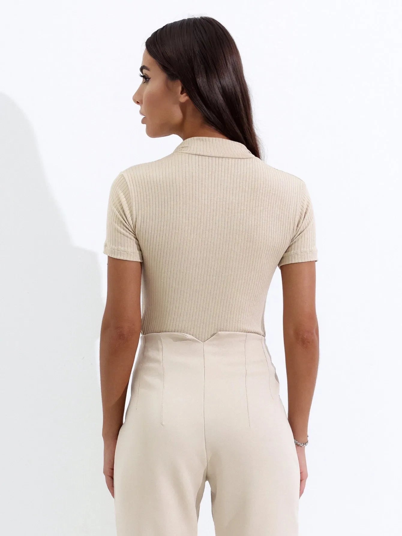 Blusa Canelada Zíper Frontal Polo