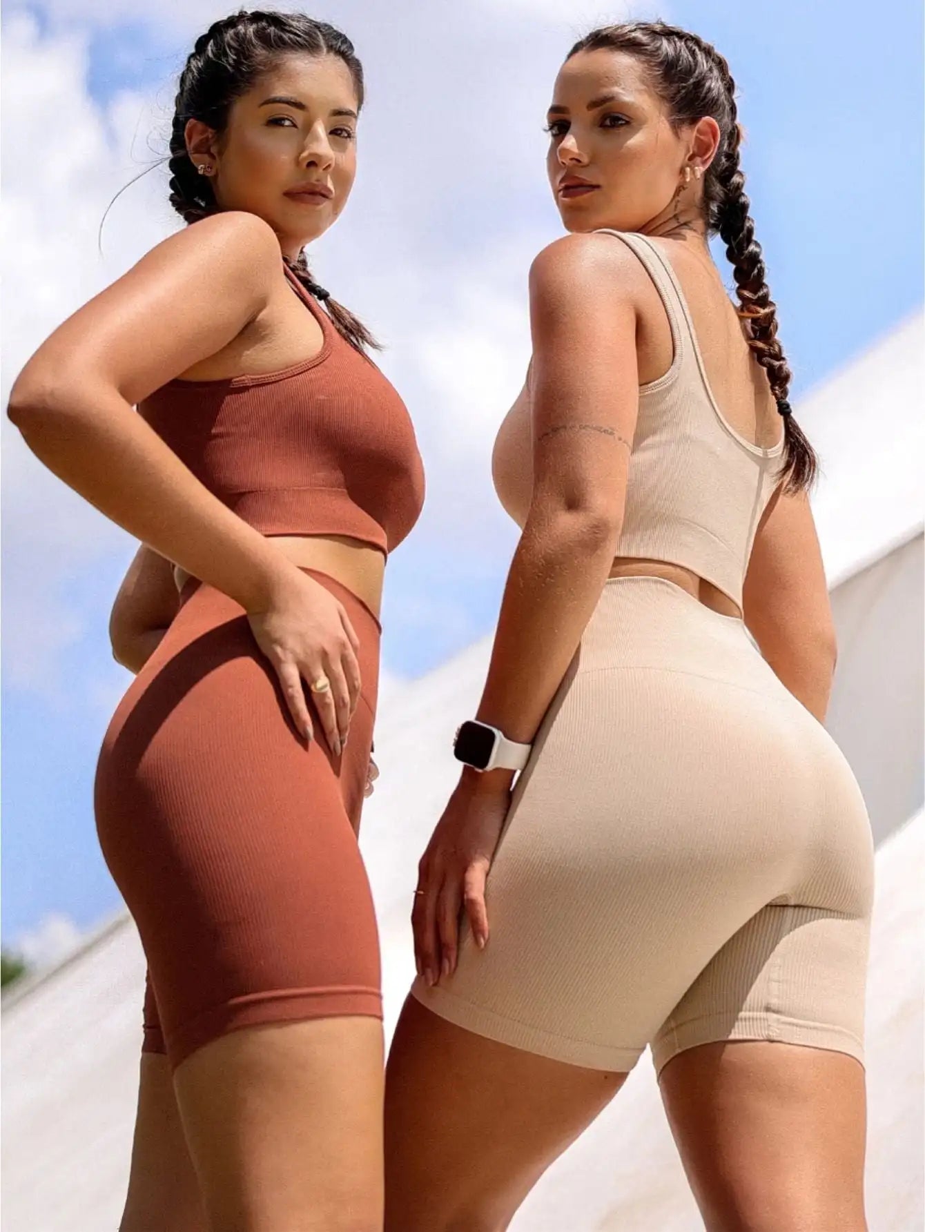 Short Seamless Canelado Cintura Alta