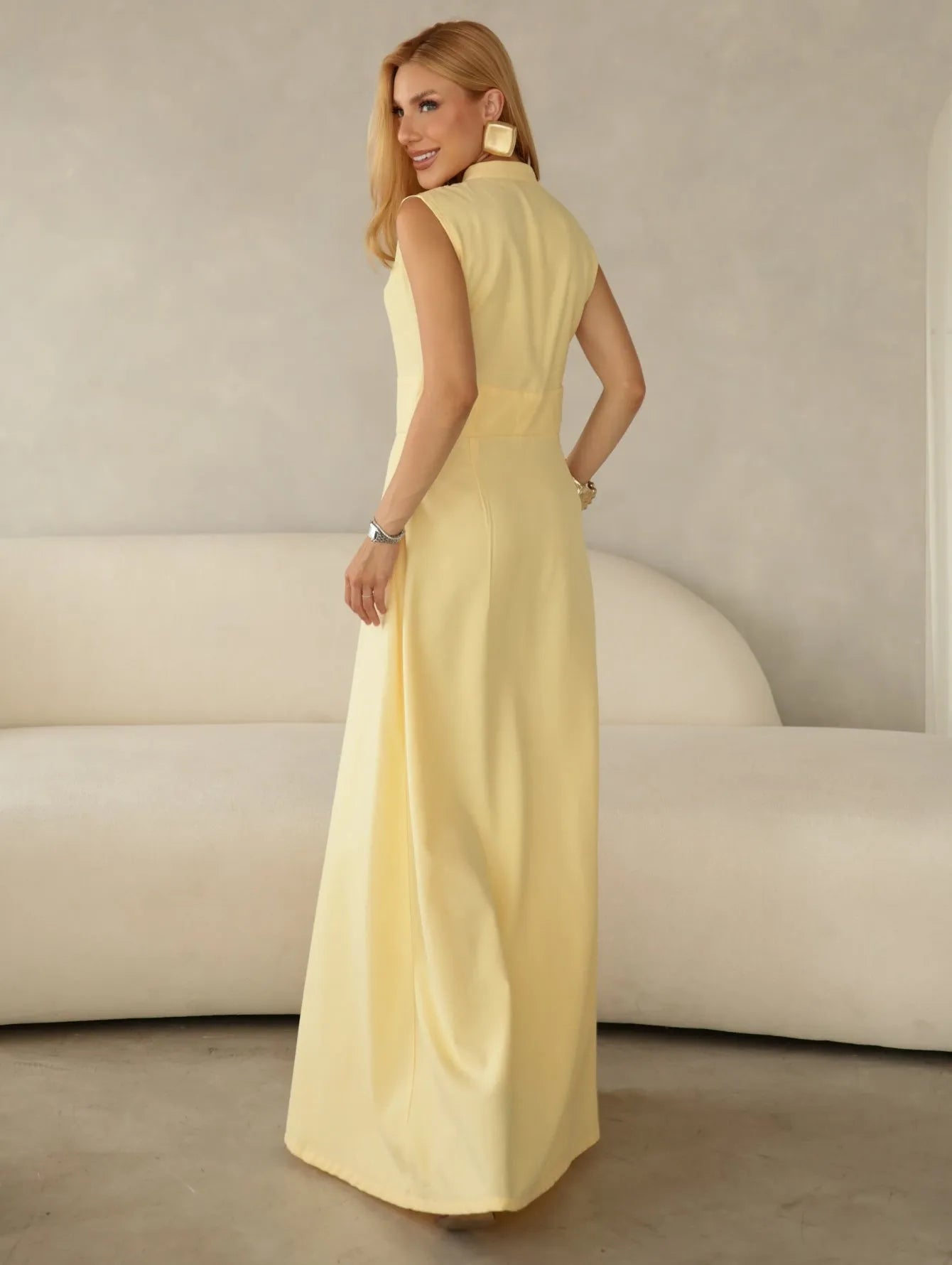 Vestido Longo Alfaiataria Zíper Frontal
