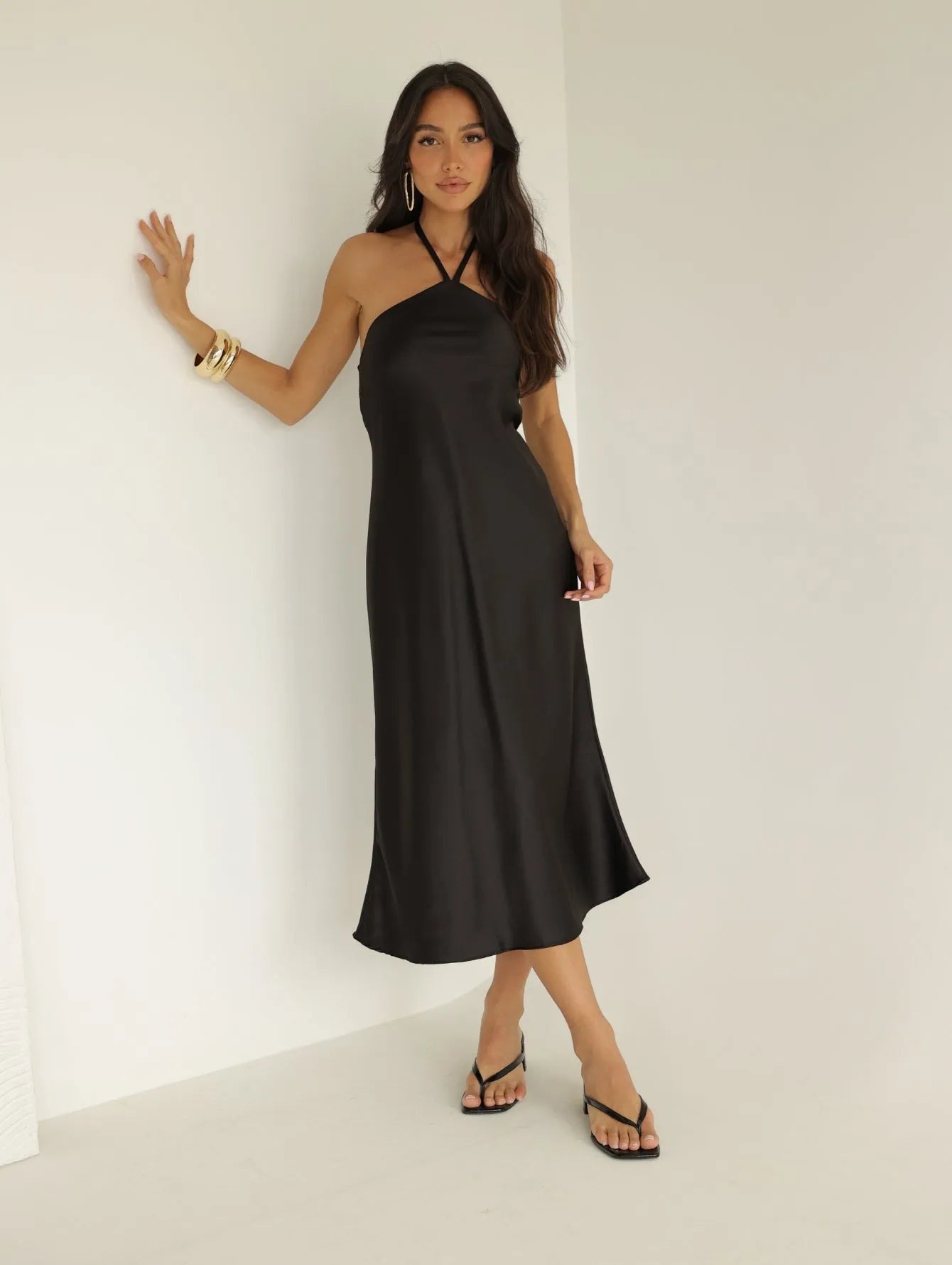 Vestido Midi Cetim Slip Dress