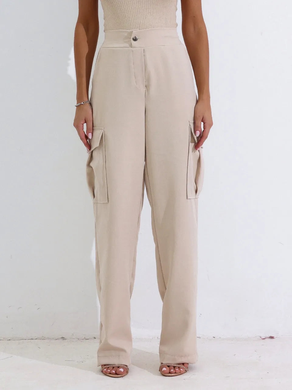 Calça Cargo Alfaiataria Cintura Média