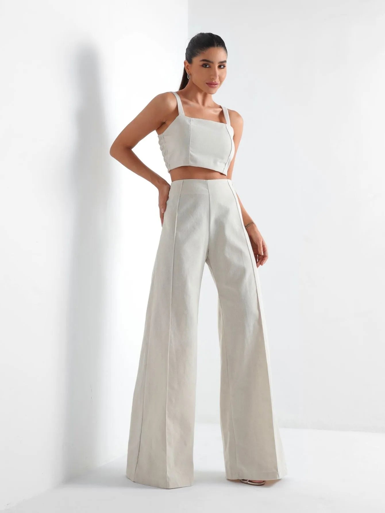 Conjunto Linho Wide Leg Cropped Alças