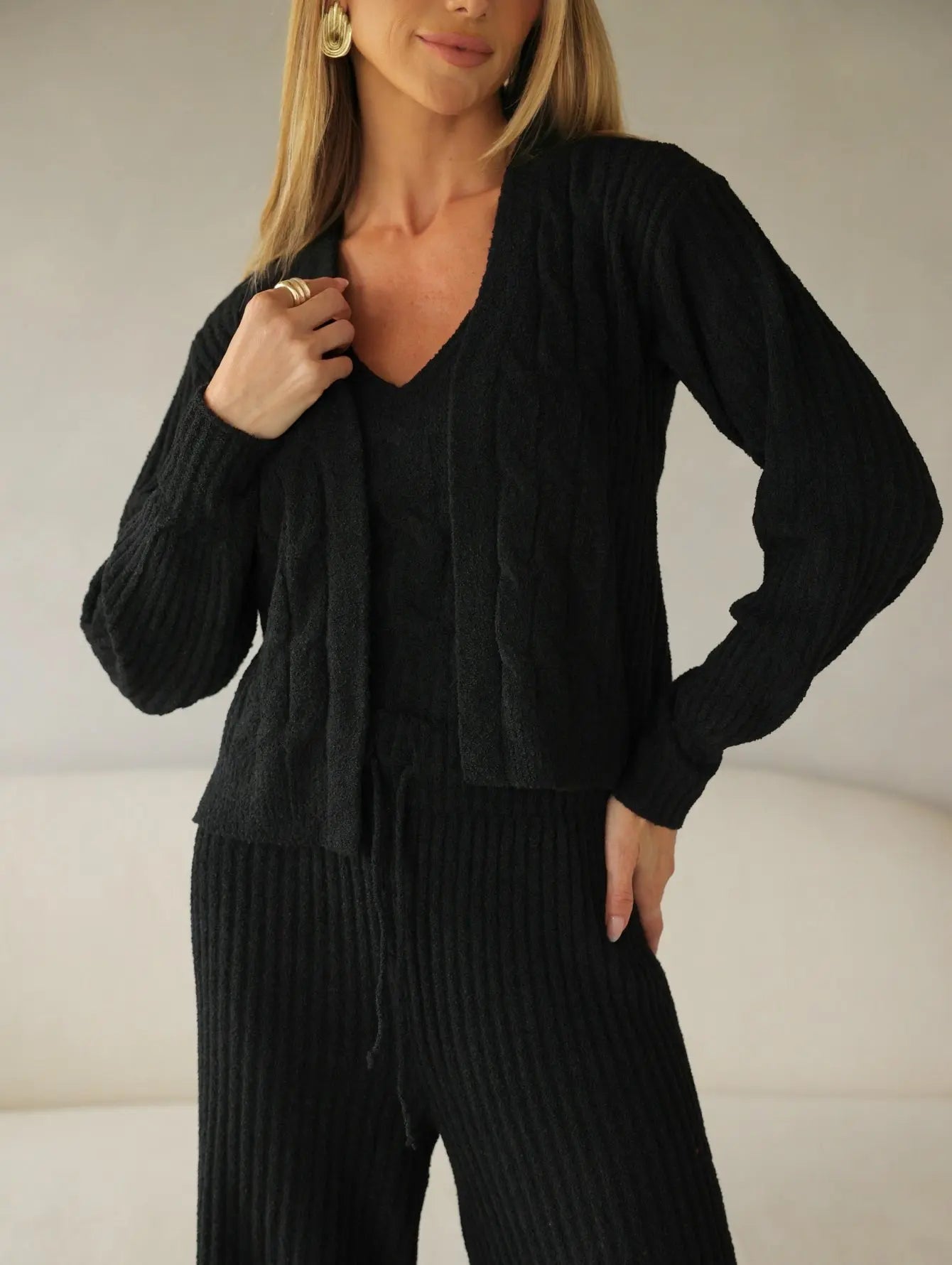 Conjunto Tricot Modal Cardigan Regata Calça