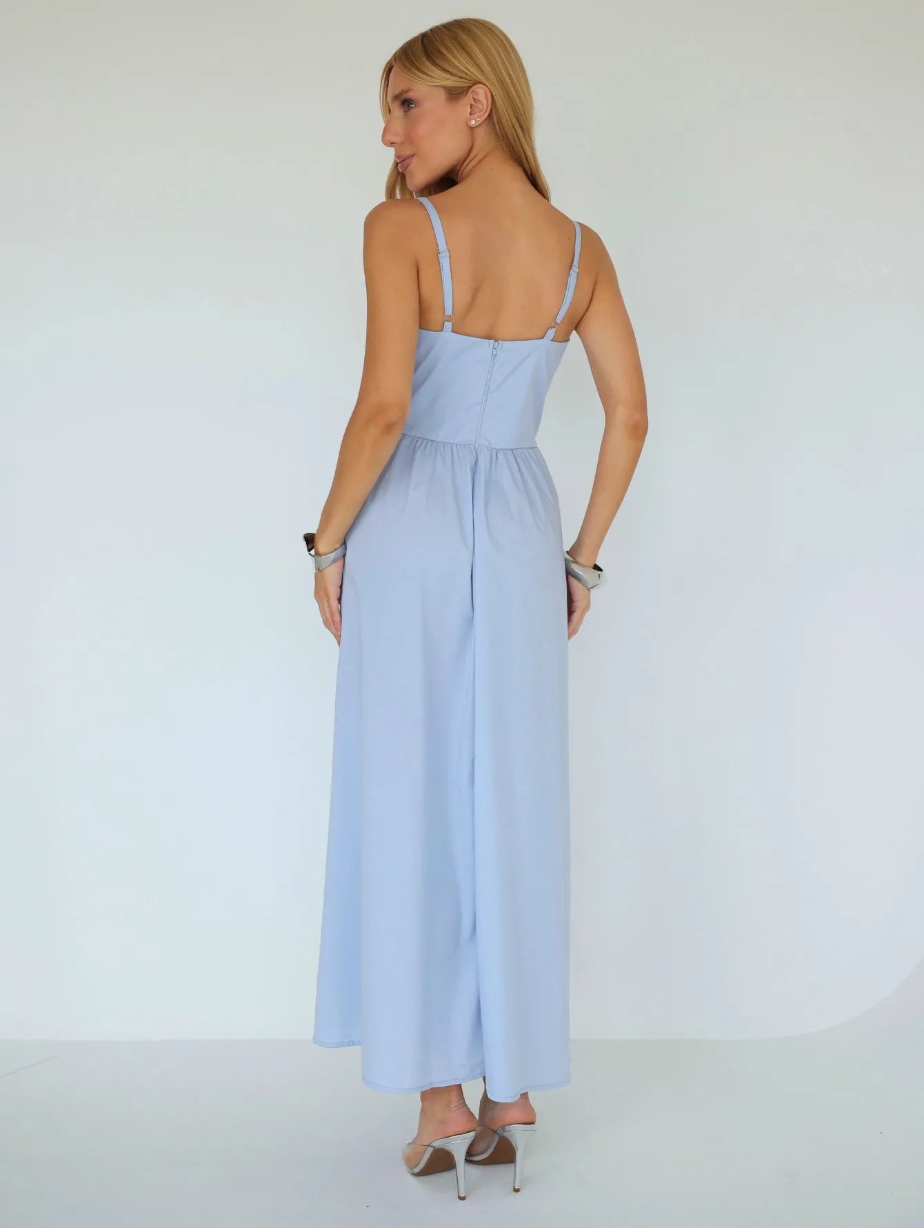 Vestido Midi Tricoline Alças Reguláveis