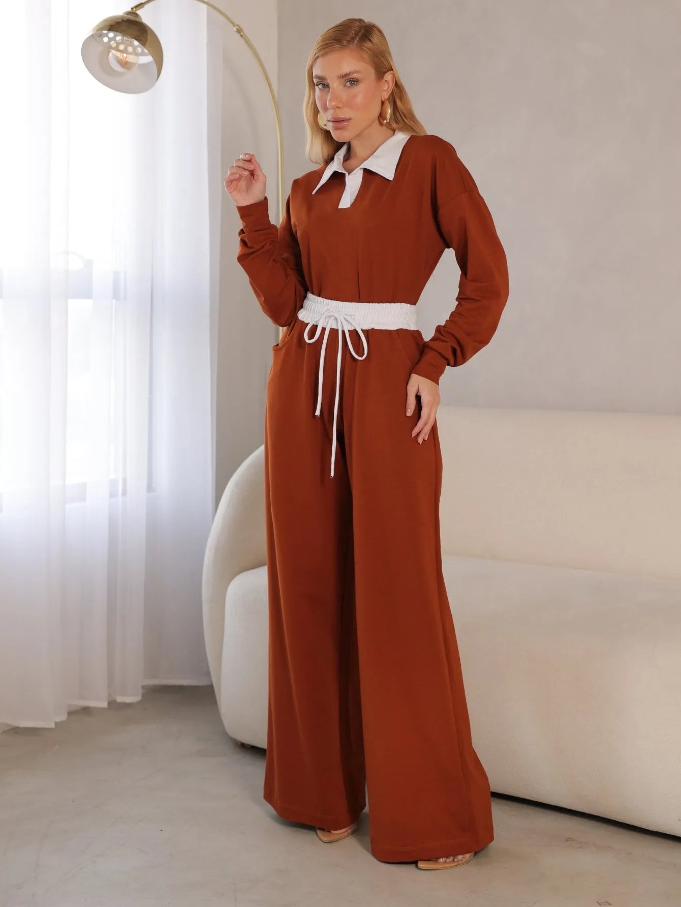 Conjunto Moletinho Cropped Polo Wide Leg