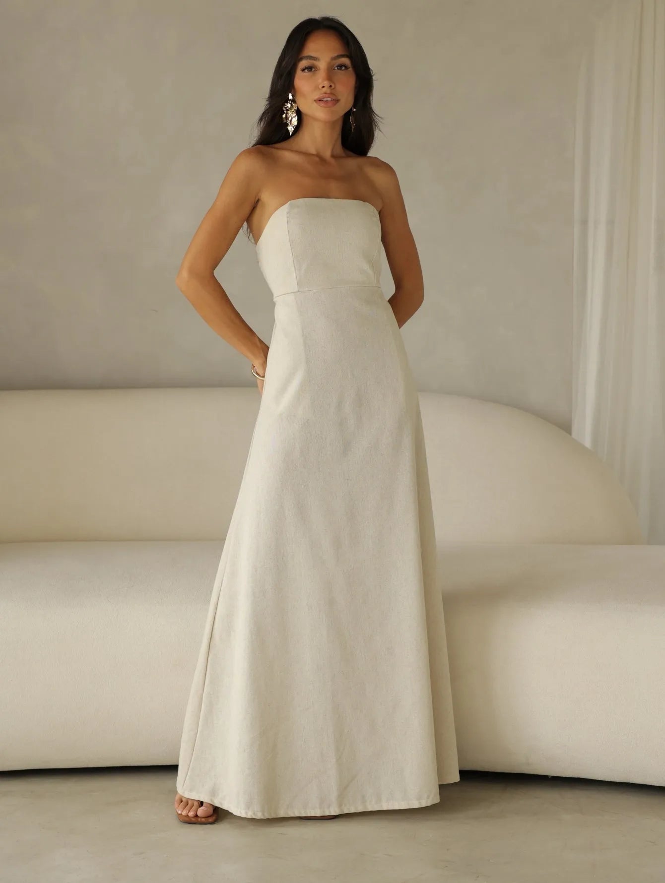Vestido Longo Linho Tomara Que Caia